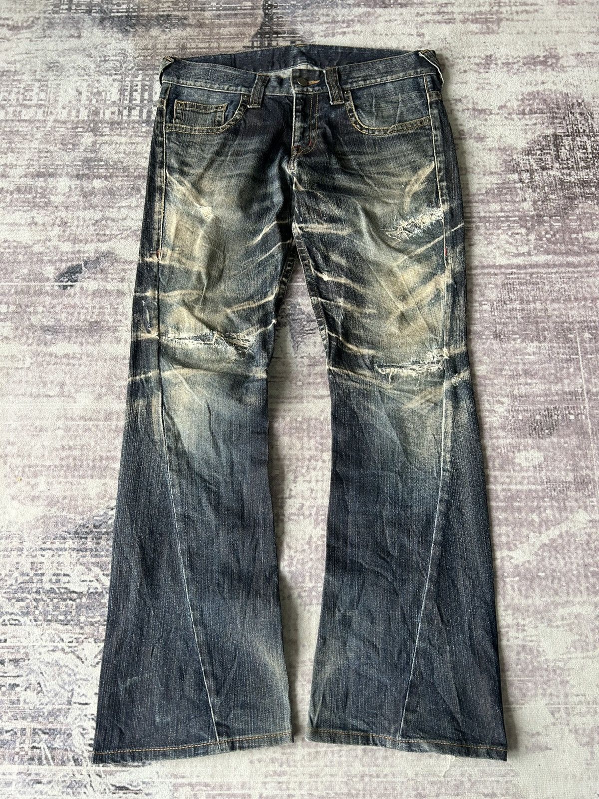 Tornado Mart Flared “ Tornado Mart “ Distressed Mudwash Jeans Size US 34 / EU 50 - 1 Thumbnail