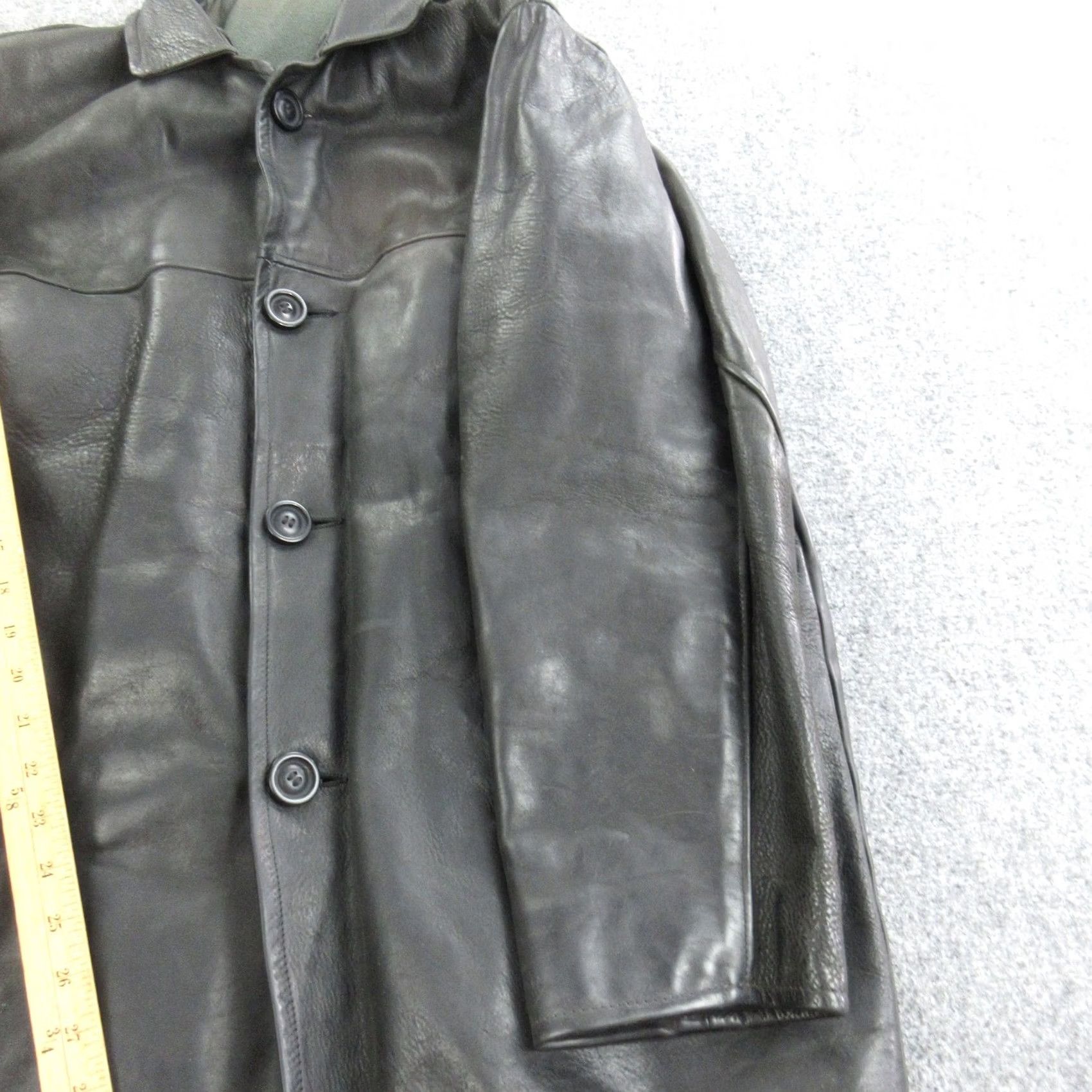 Vintage Rebelstoke Coat Mens L Overcoat Leather Wool Lined Winter Mid-Length Button Pockets Ironwork Collar Mens Size US L / EU 52-54 / 3 - 6 Thumbnail