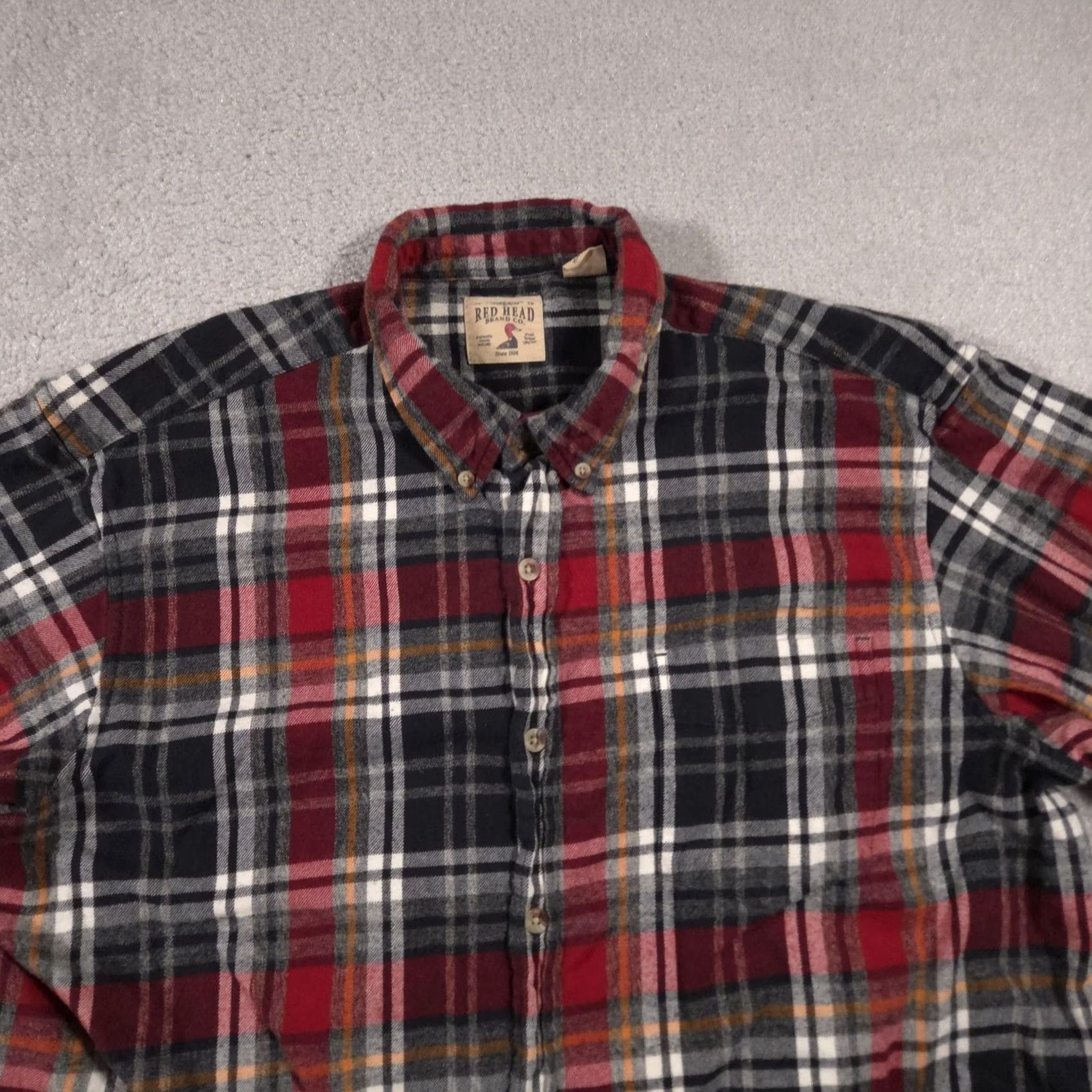 Vintage RedHead Flannel Shirt Mens 2XL Plaid Button-Down Long Sleeve Red Black Gray Cotton Grid Pattern Size US XXL / EU 58 / 5 - 3 Thumbnail