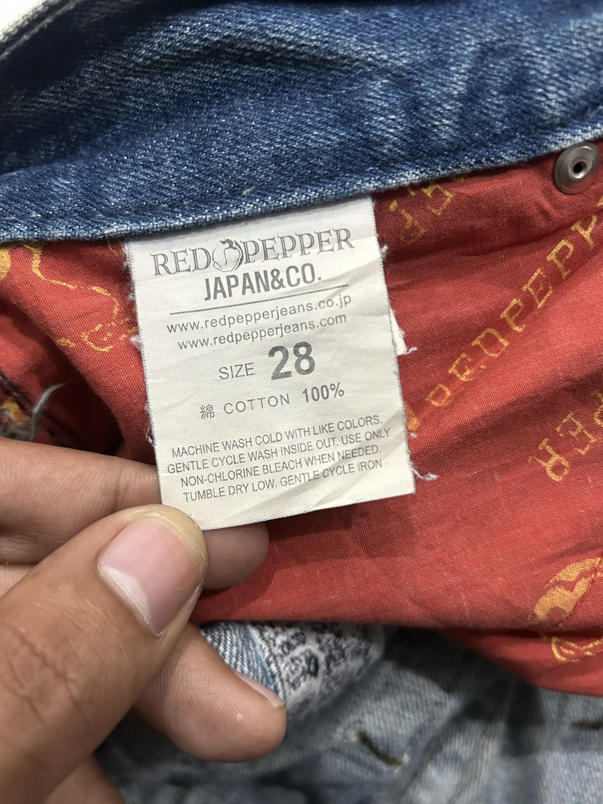 Japanese Brand Vintage Red Pepper Grunge Patchwork Distressed Trashed Jeans Size US 31 - 12 Thumbnail