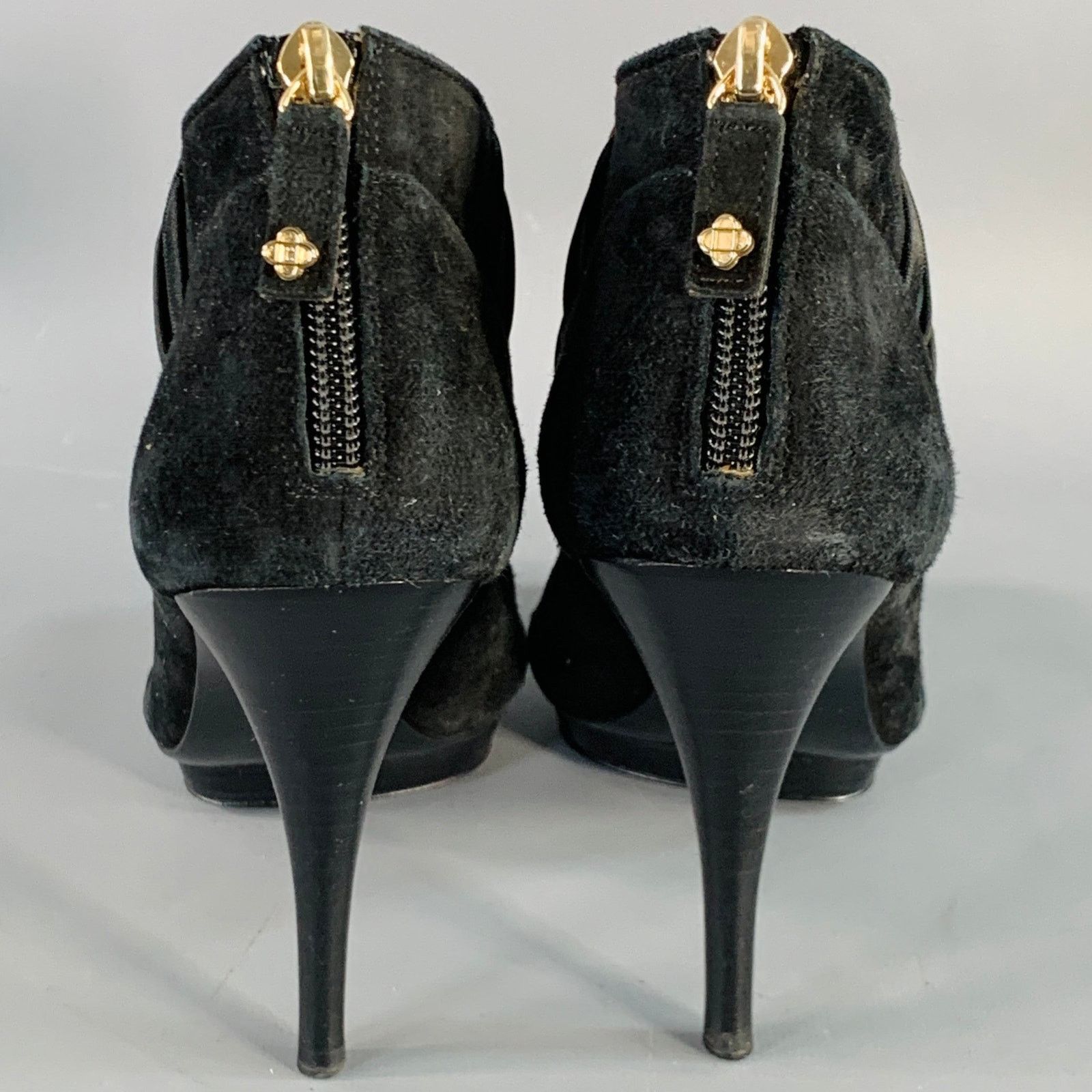 Oscar De La Renta OSCAR DE LA RENTA Black Suede Satin Woven Stiletto Booties Size US 6 / IT 36 - 3 Thumbnail