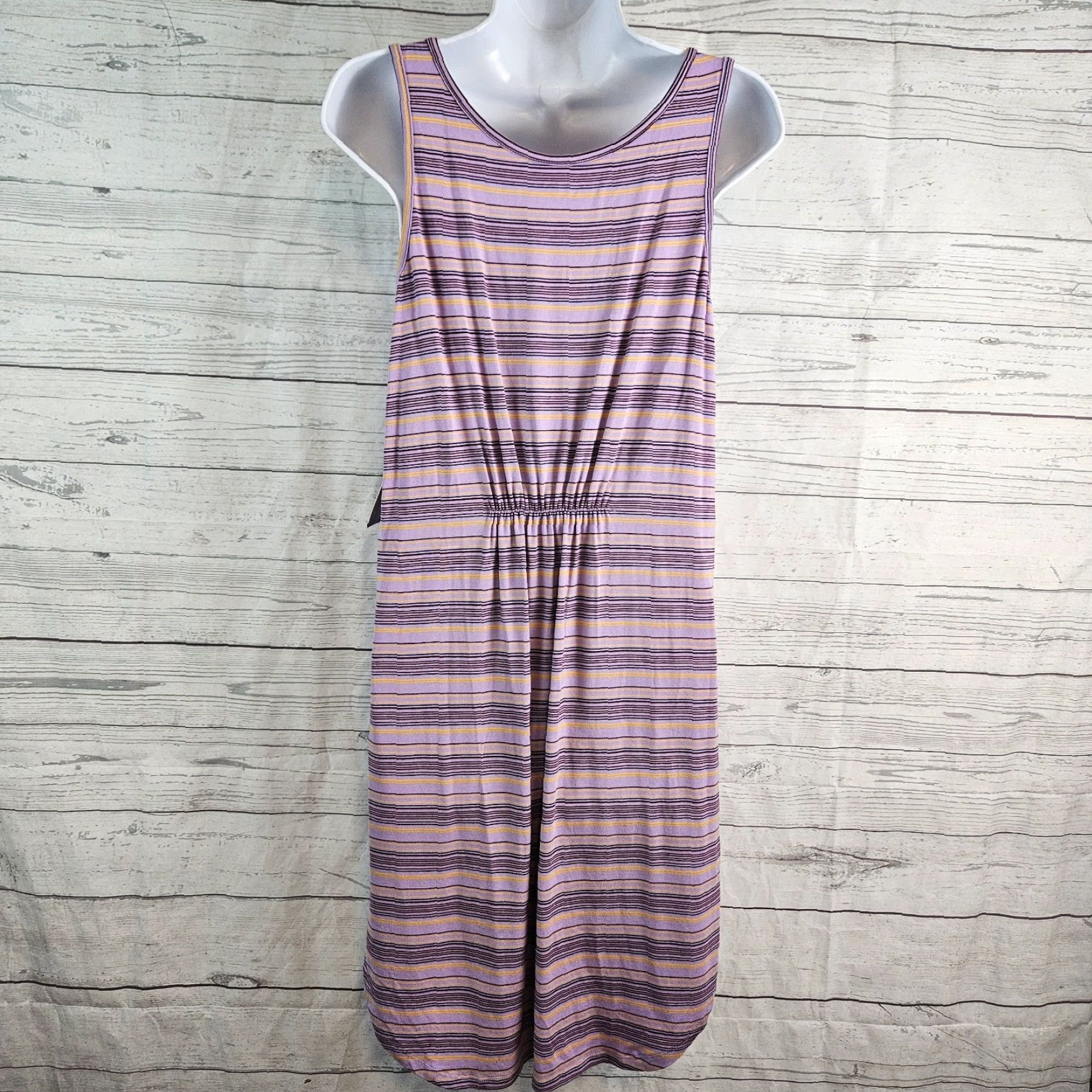 KAVU VINTAGE? Wait, it's not vintage. So: Kavu Leonora Tank Dress Womens Medium Purple Striped Scoop Neck Sleeveless Pullover Size M / US 6-8 / IT 42-44 - 3 Thumbnail