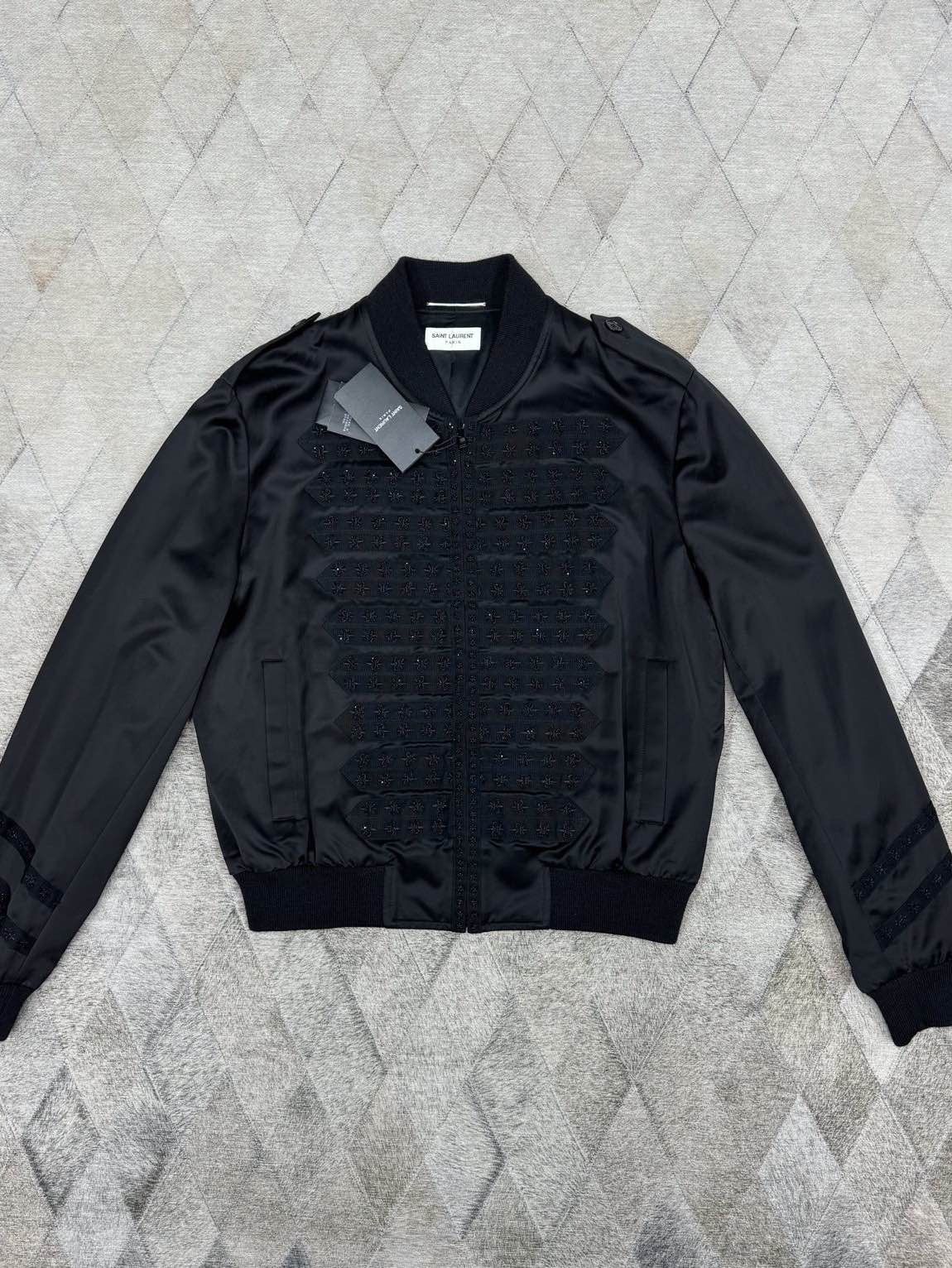 Saint Laurent Paris Saint Laurent Satin Embellished Bomber Jacket Size L Size US L / EU 52-54 / 3 - 1 Thumbnail