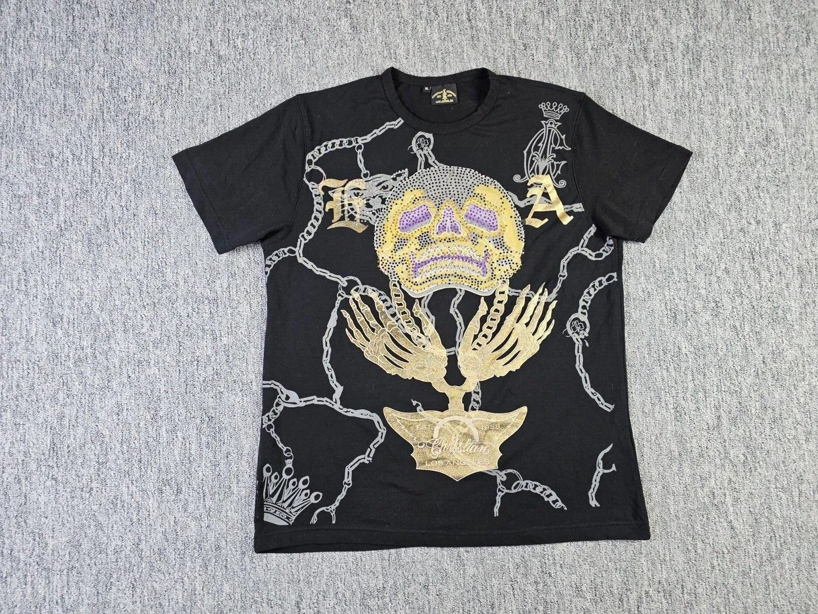 Christian Audigier Christian Audigier Y2K Skull Studded Graphic Tee Black 2XL Size US XXL / EU 58 / 5 - 4 Thumbnail