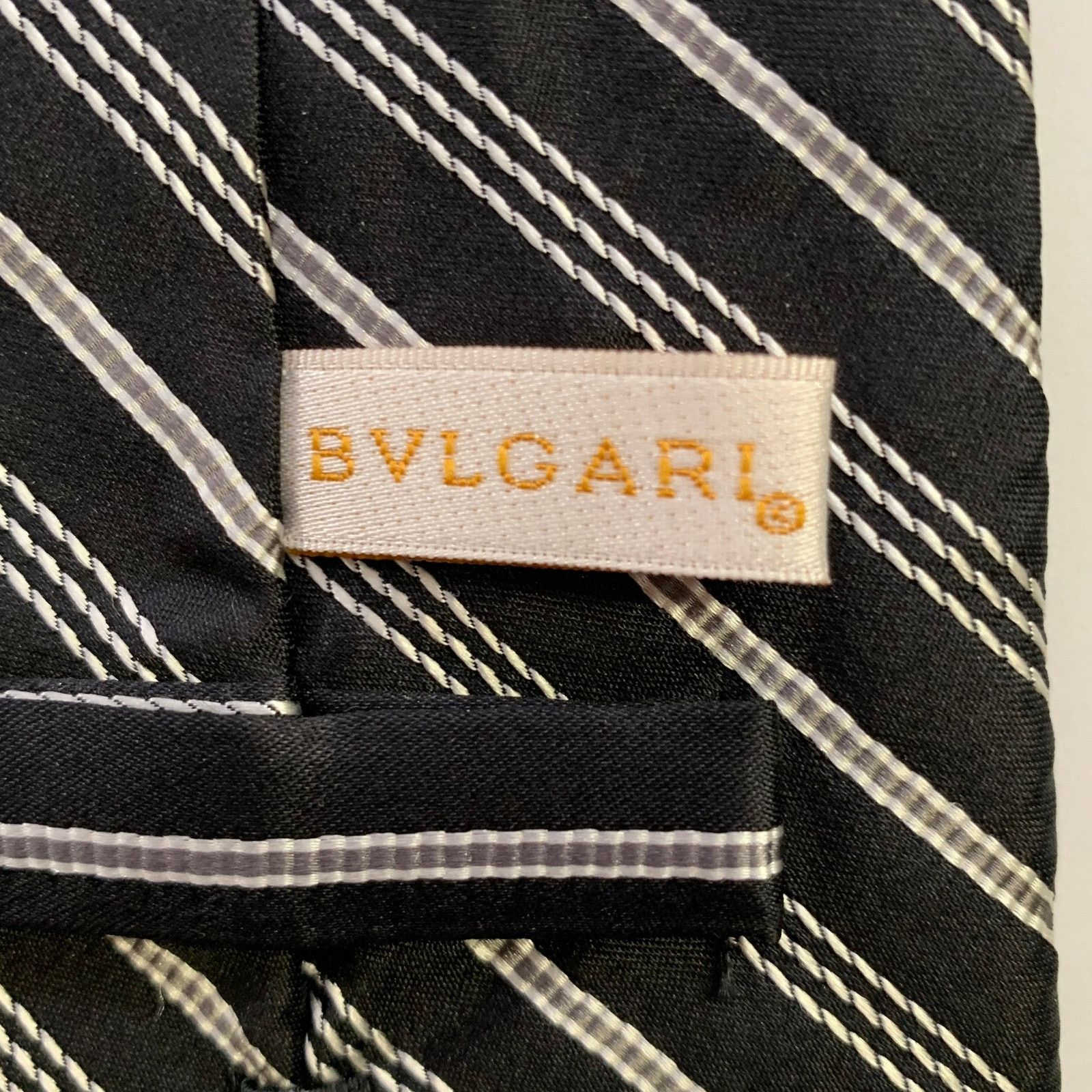 Bvlgari BVLGARI Black White Diagonal Stripe Silk Tie Size ONE SIZE - 3 Thumbnail