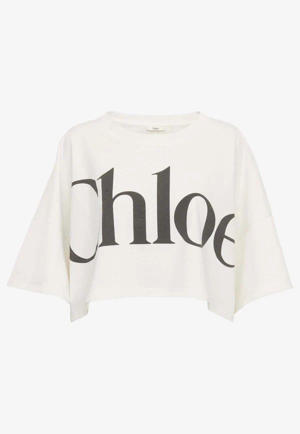 Chloe o1loc1c10226 Cropped Boxy Logo T-Shirt in White Size S / US 4 / IT 40 - 1 Thumbnail