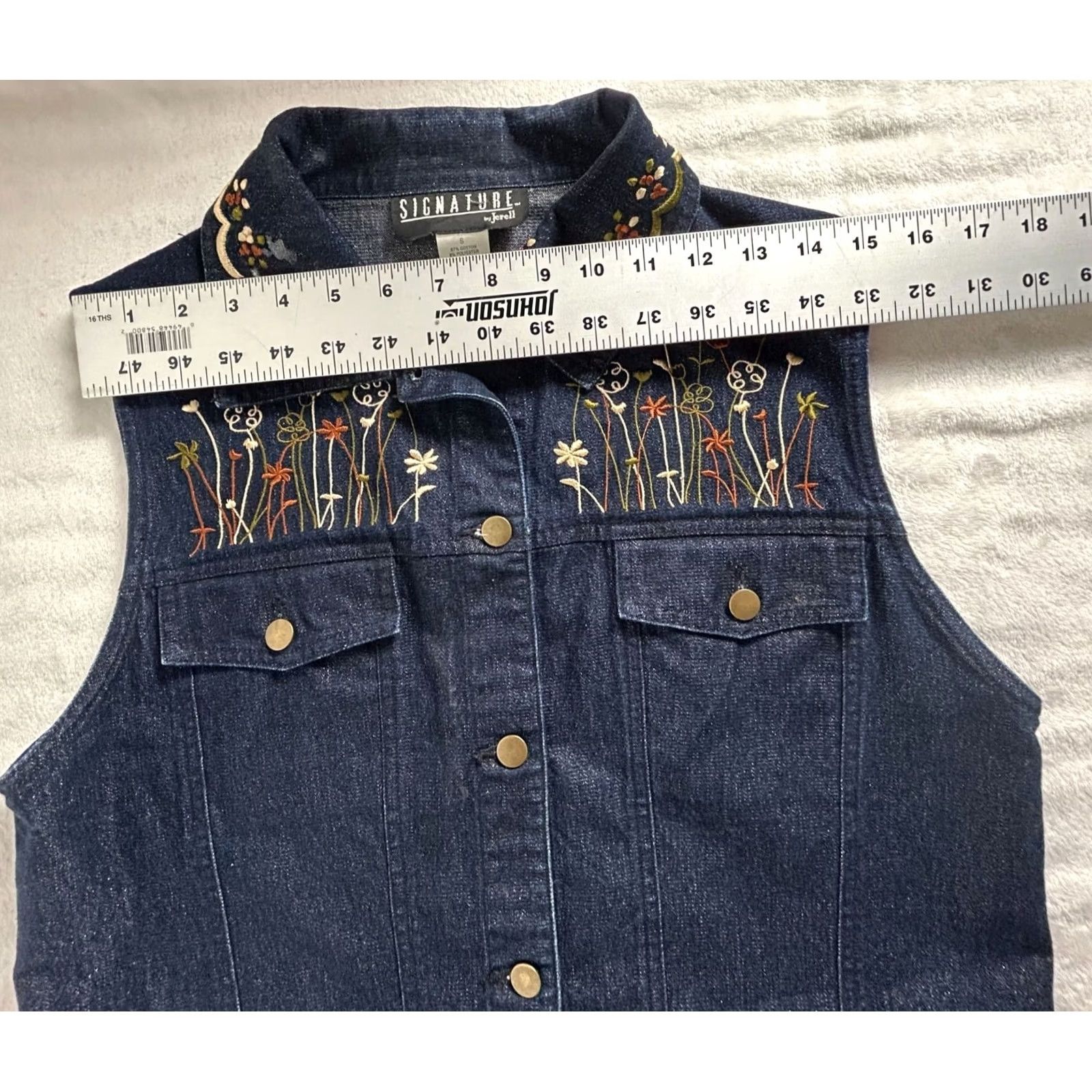 Vintage Vintage Signature By Jerell Womens Embroidered Denim Vest Boho Floral Small Size S / US 4 / IT 40 - 5 Thumbnail