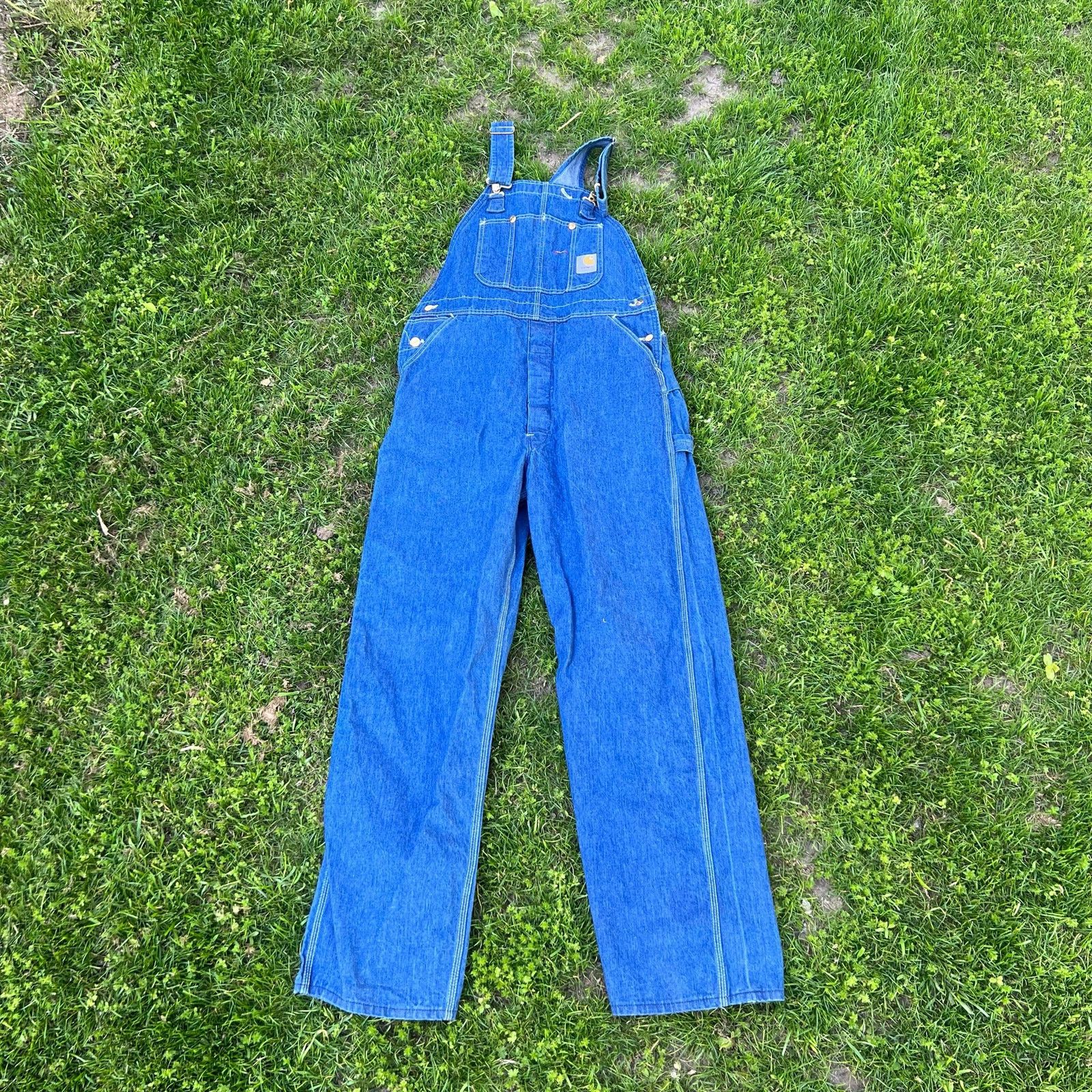 Image of Vintage 70S? Carhartt Made In Usa 38X34 Denim Jean Overalls in Blue, Men's