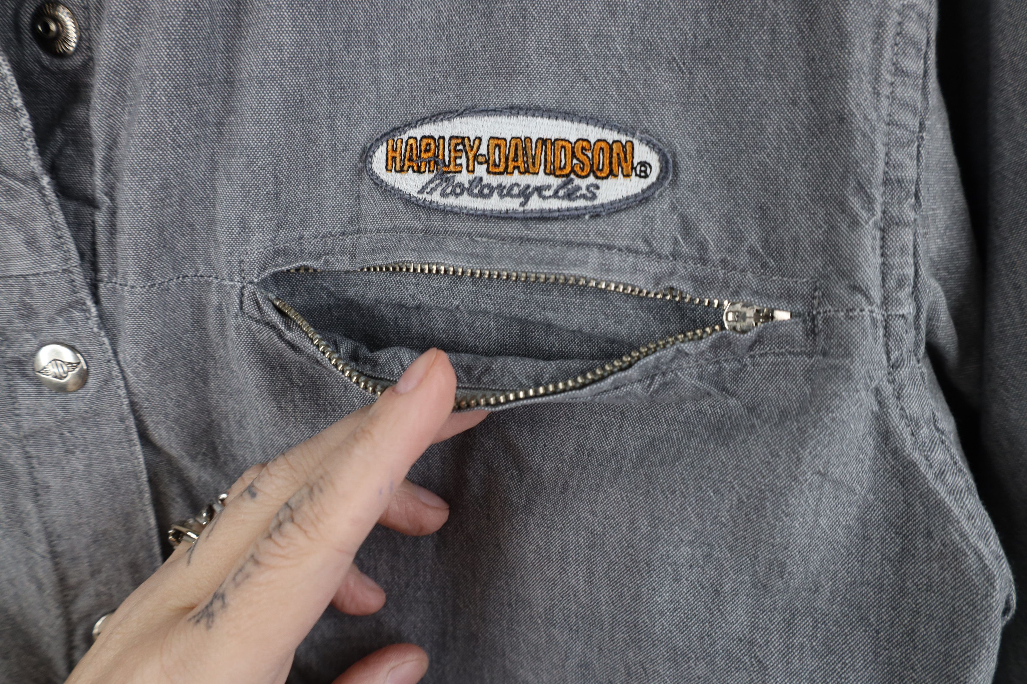 Harley Davidson Vintage Harley Davidson Chambray Snap Button Shirt Gray Size S / US 4 / IT 40 - 5 Thumbnail