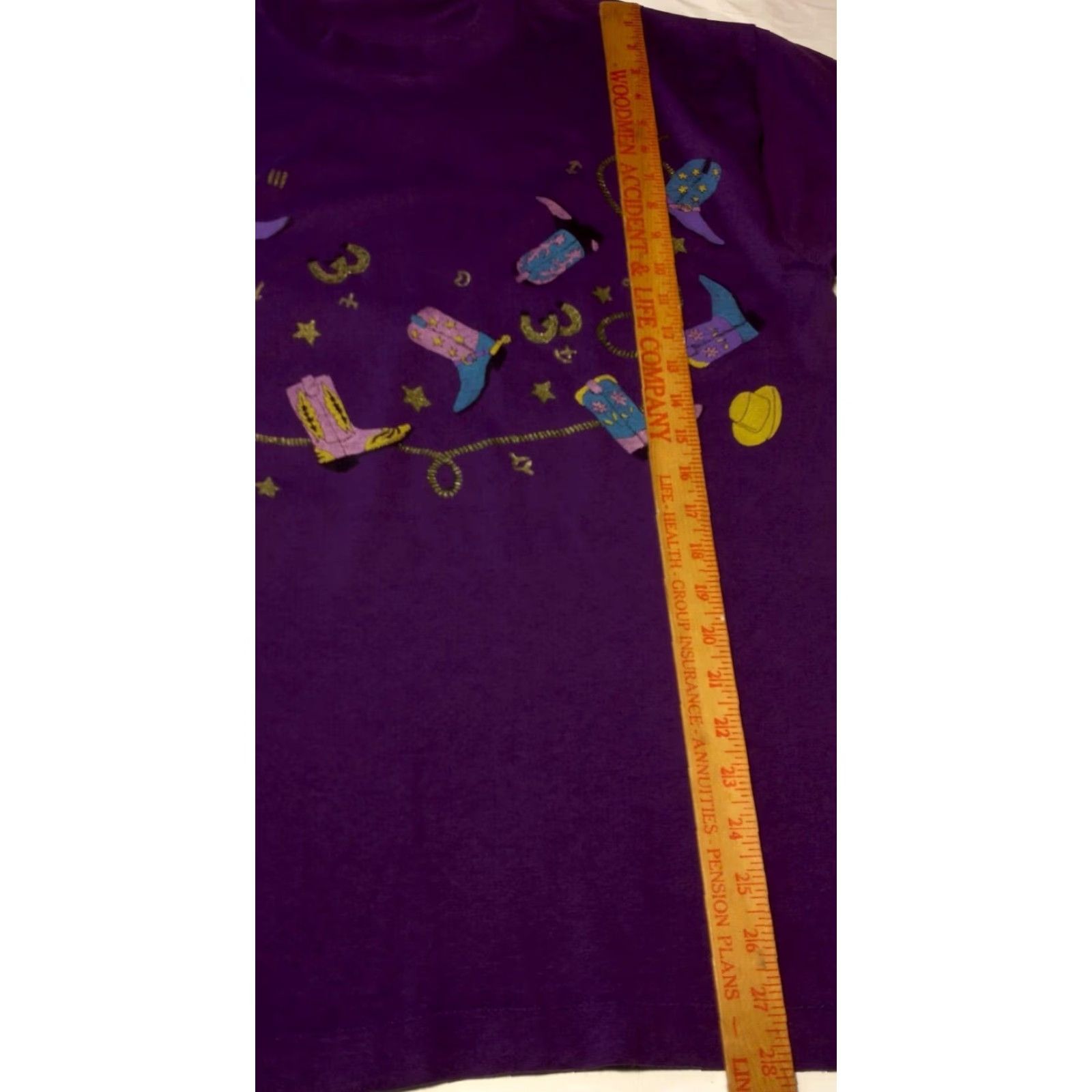 Fruit Of The Loom VINTAGE Fruit of the Loom Best Western T-Shirt Large Purple Glitter Cowgirl Cowboy Single Stitch Size US L / EU 52-54 / 3 - 7 Thumbnail