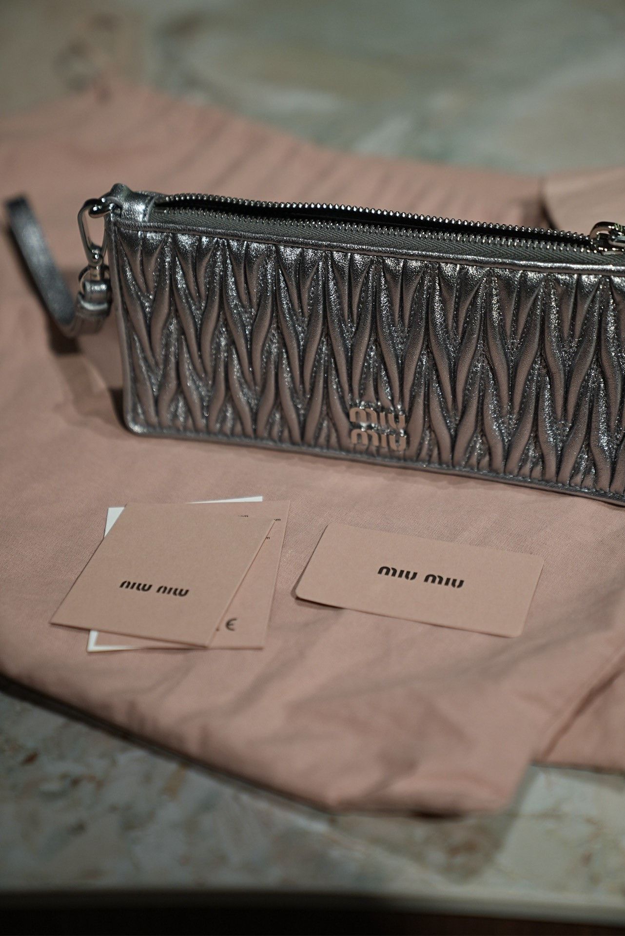 Miu Miu Miu Miu Pleated Leather Silver Clutch Size ONE SIZE - 1 Thumbnail