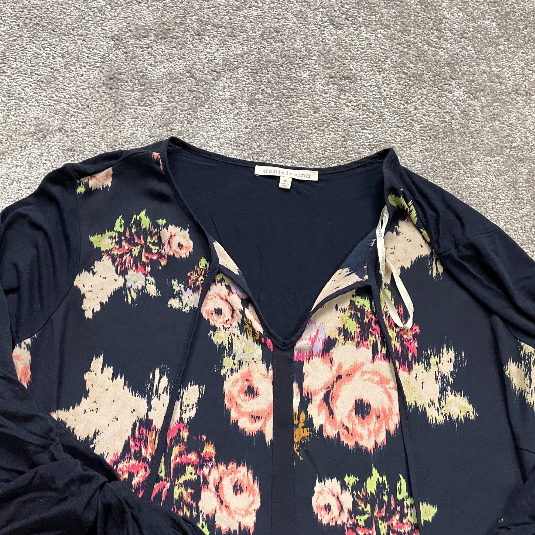 Vintage Daniel Rainn Blouse Tunic Womens XL Blue Long Sleeve Floral Lace Neck Tie Casual Womens Size XL / US 12-14 / IT 48-50 - 3 Thumbnail