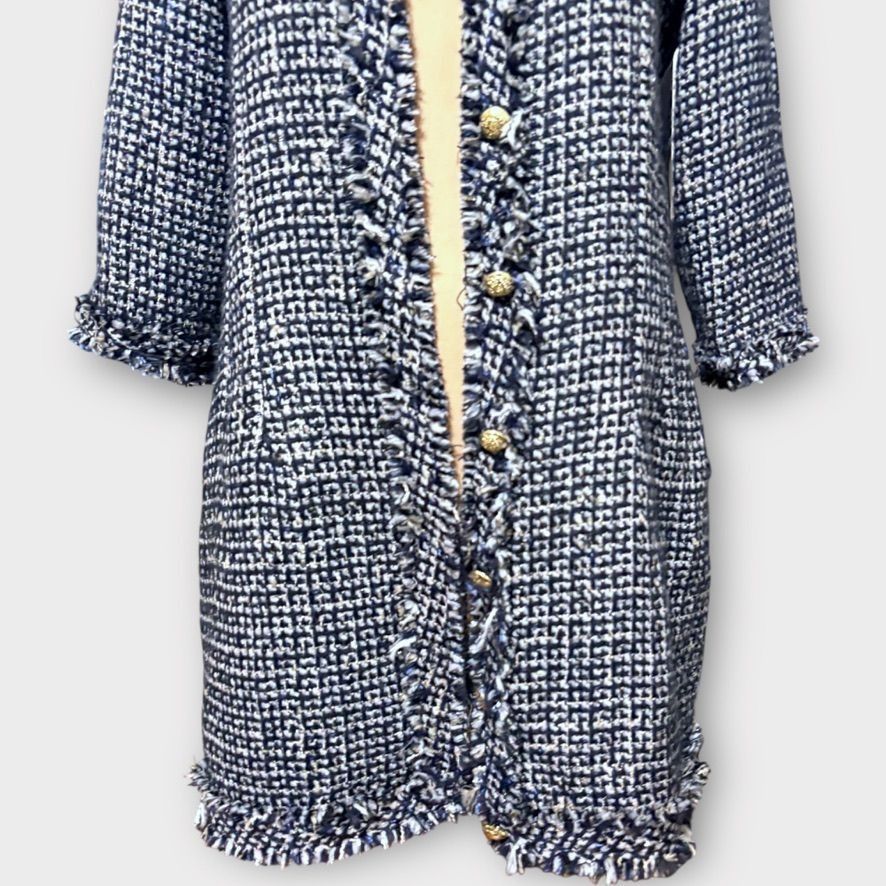 Zara Classic Tweed Boucle Jacket M Navy White Sequin Gold Button Size M / US 6-8 / IT 42-44 - 7 Thumbnail