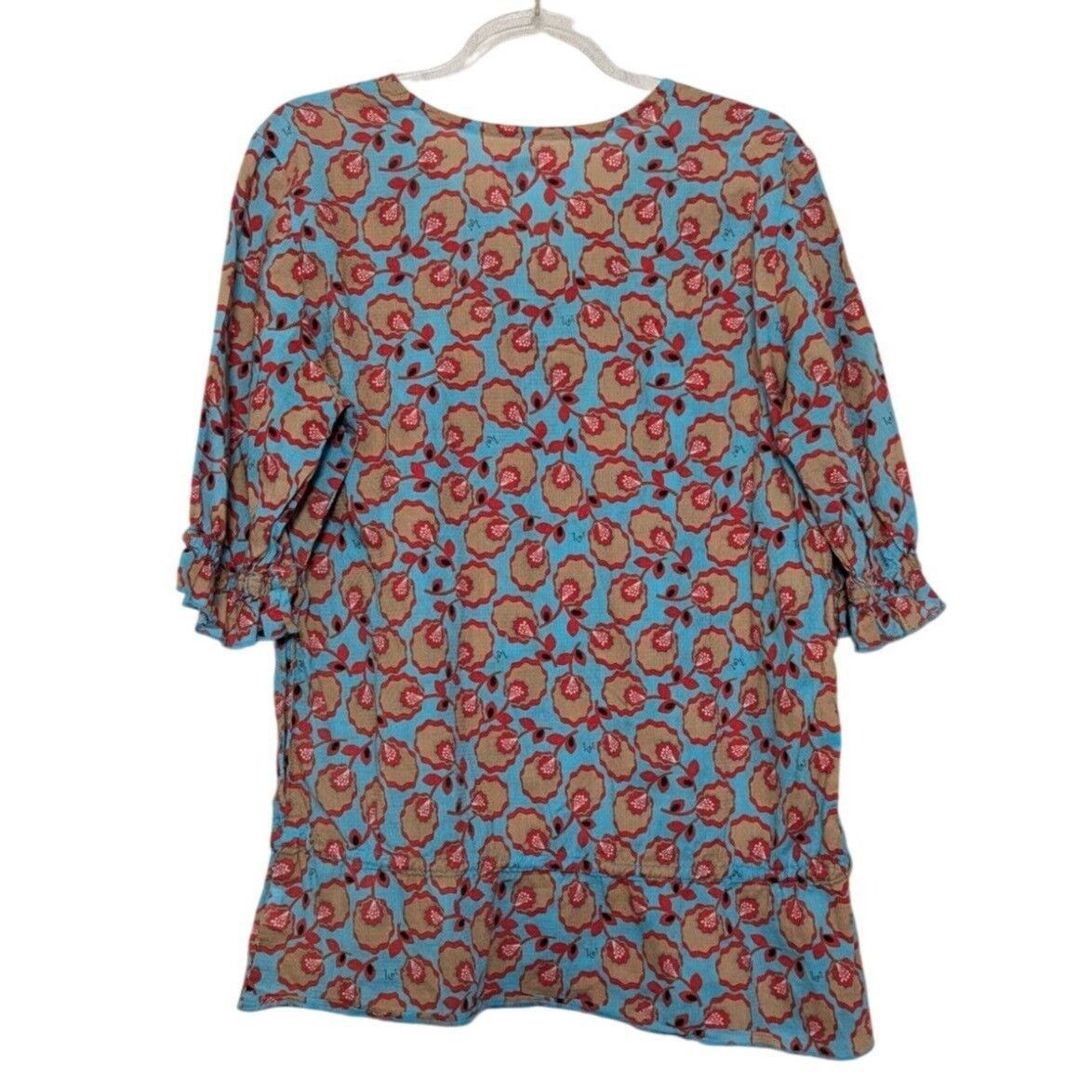 Designer Koi Floral Scrub Top Womens Size Small Blue Cotton Size S / US 4 / IT 40 - 8 Thumbnail