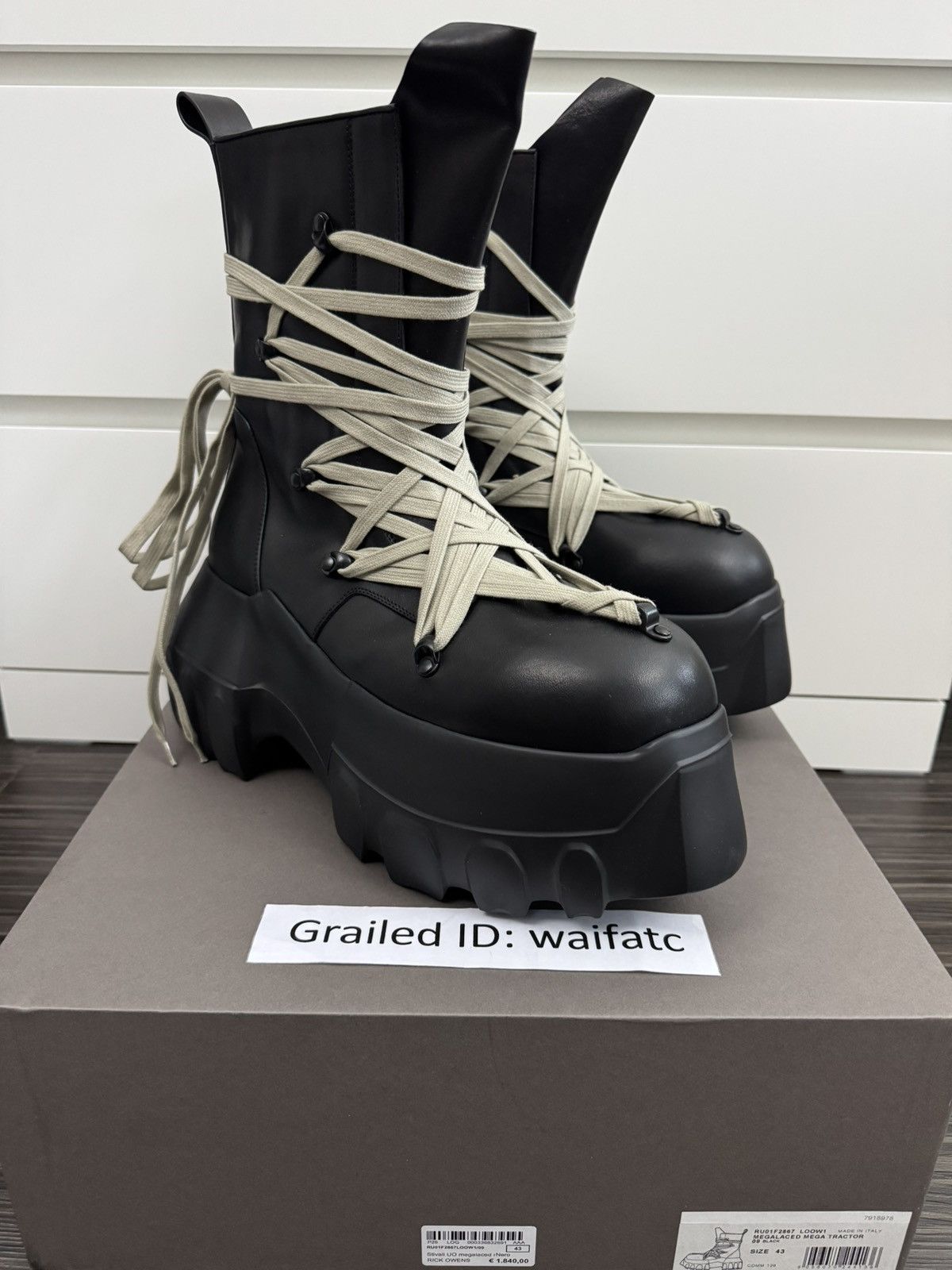 Rick Owens RICK OWENS TEMPLE BLACK MEGALACED MEGA TRACTOR BOOTS Size US 10 / EU 43 - 1 Thumbnail