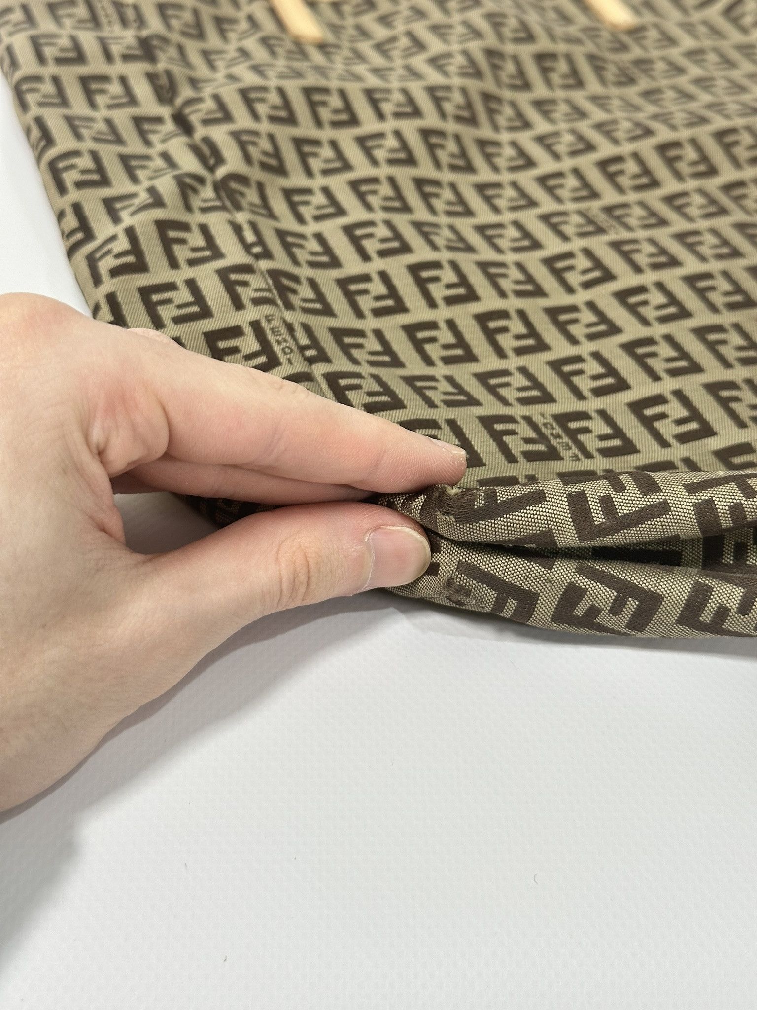 Fendi Fendi Zucchino Tote Bag Vintage FF Monogram Logo Cloth Beige Size ONE SIZE - 7 Thumbnail