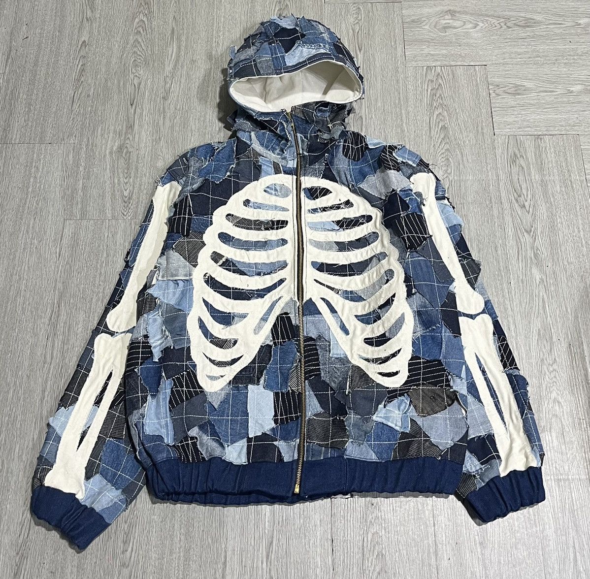Japanese Brand Kapital Style Boro Sashiko Skeleton Zip Denim Jacket Size US L / EU 52-54 / 3 - 1 Thumbnail