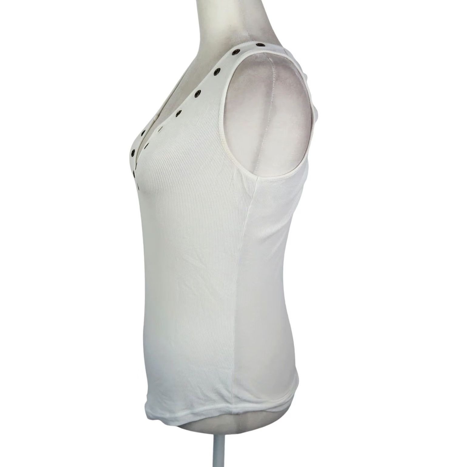 Vintage VINTAGE Moda International White Ribbed Tank Top Grommet Trim M Tank Womens 90s Bohemian XS? Size M / US 6-8 / IT 42-44 - 3 Thumbnail