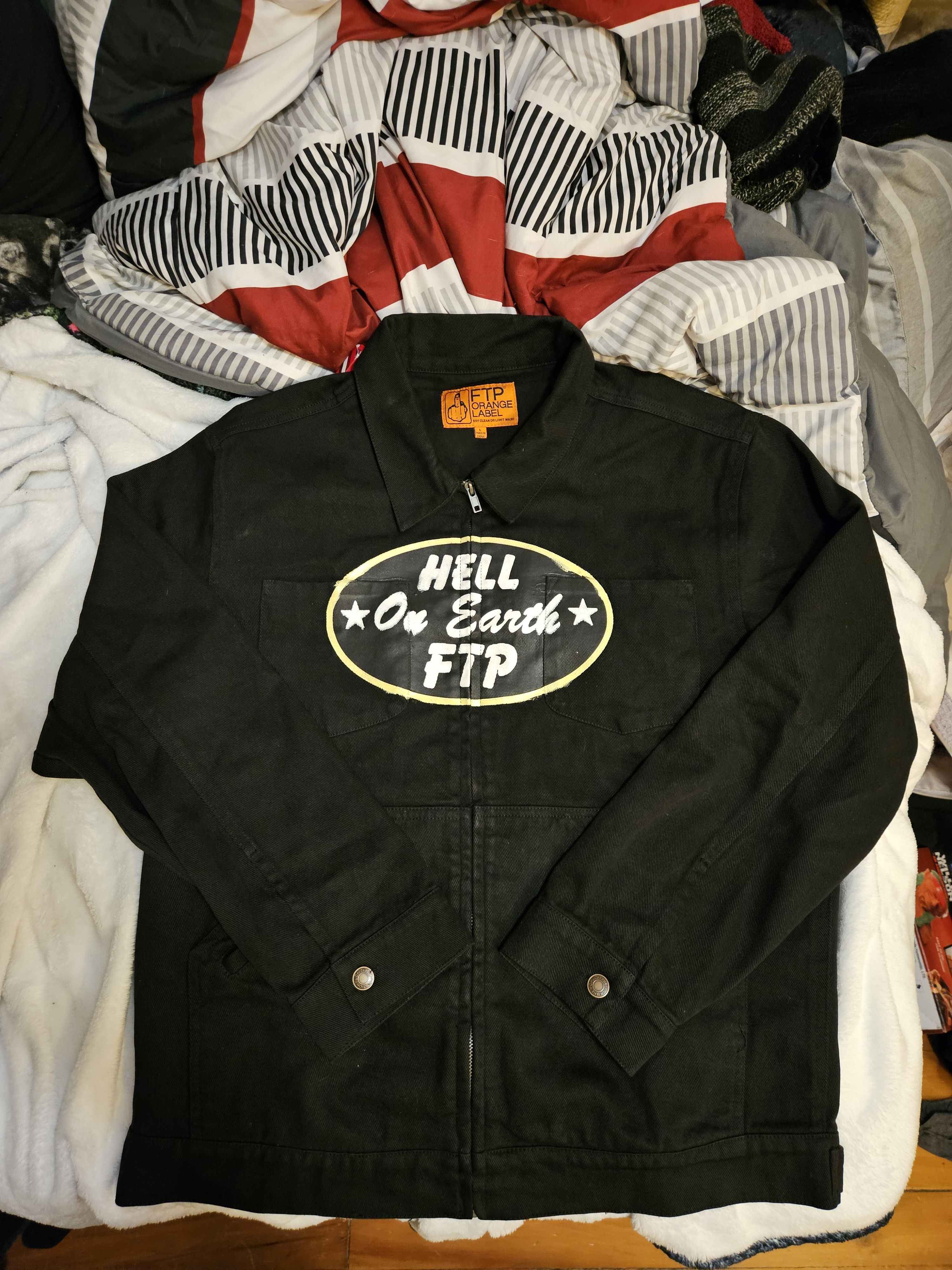 image of Fuck The Population Ftp Hell On Earth Black Denim, Men's (Size Large)