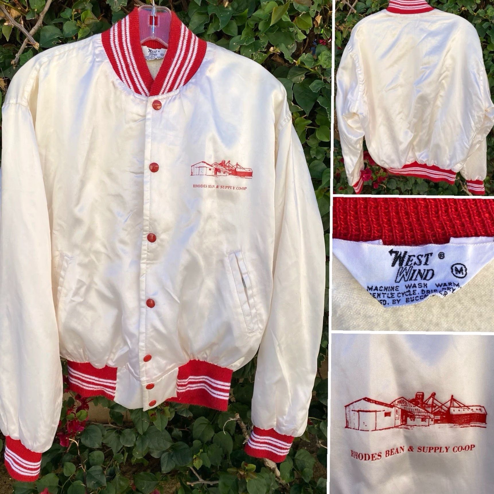 Vintage VINTAGE West Wind Rhodes Bean & Supply Co Op Satin Bomber Jacket M White 80s 70s Mens USA Logo Pockets Lined Size US M / EU 48-50 / 2 - 2 Thumbnail