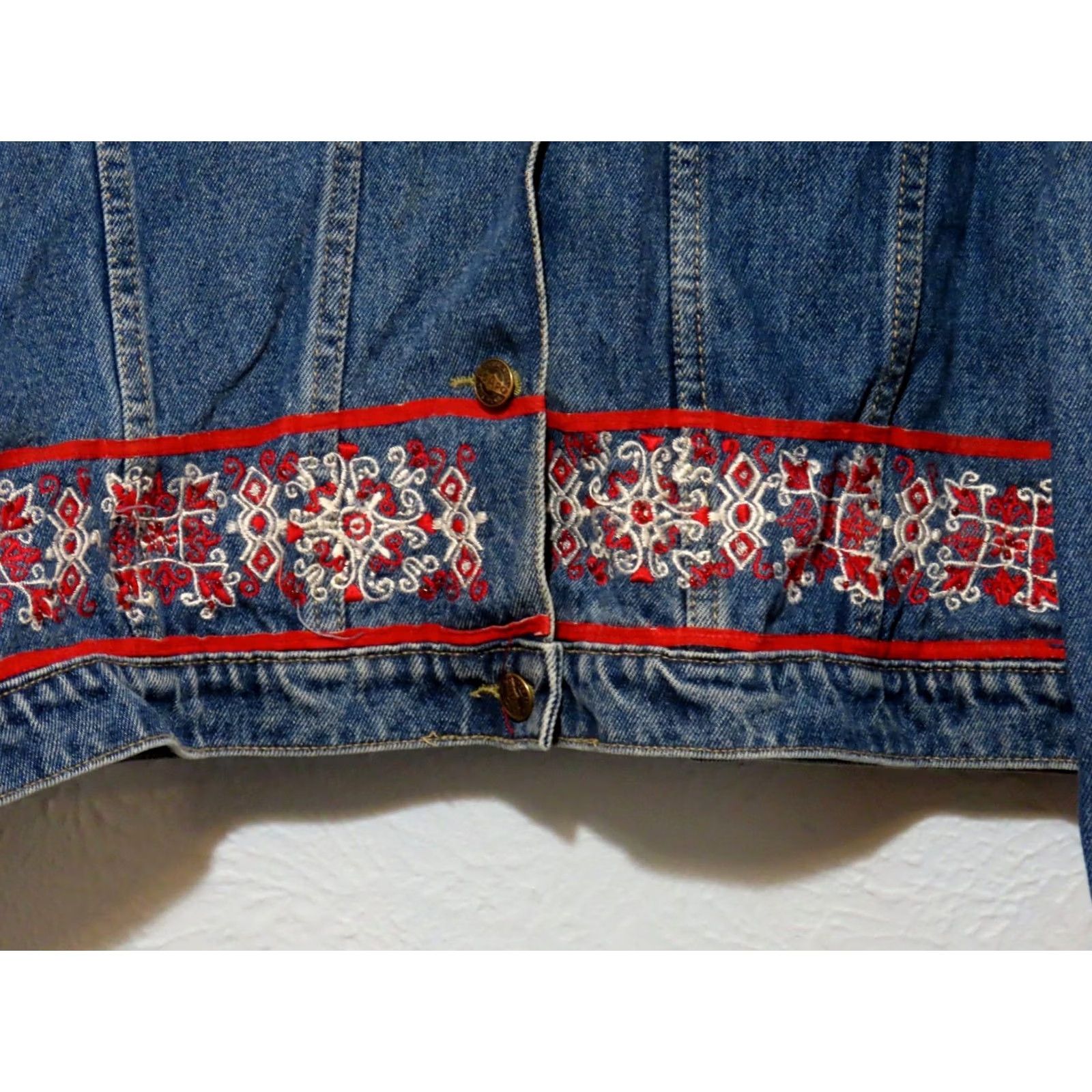 Vintage READ Agapo Collection Women's L Denim Jacket Beaded Embroidered Blue Basic Shirt? Size L / US 10 / IT 46 - 2 Thumbnail
