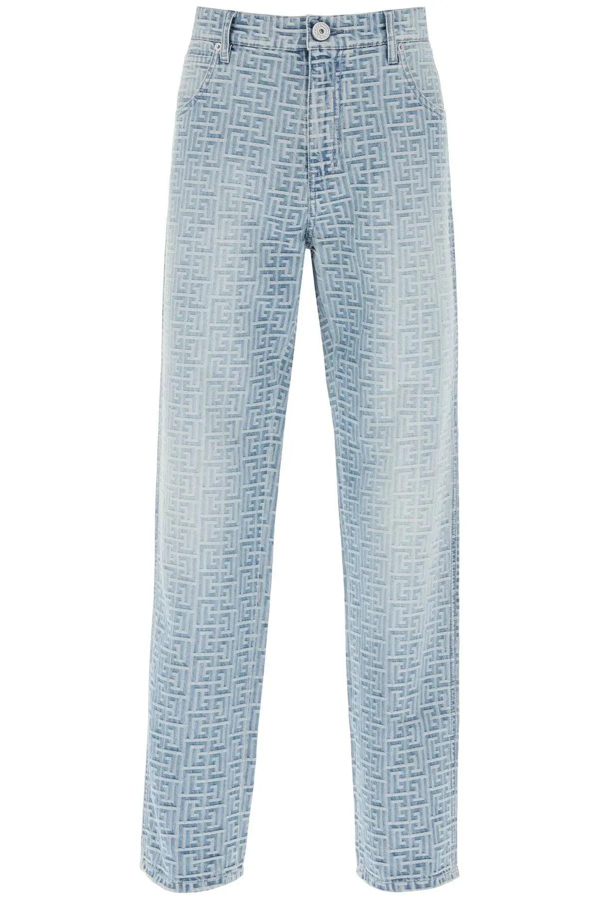 image of Balmain O1S22I1N0224 Straight Monogram Jeans In Light Blue, Men's (Size 30)