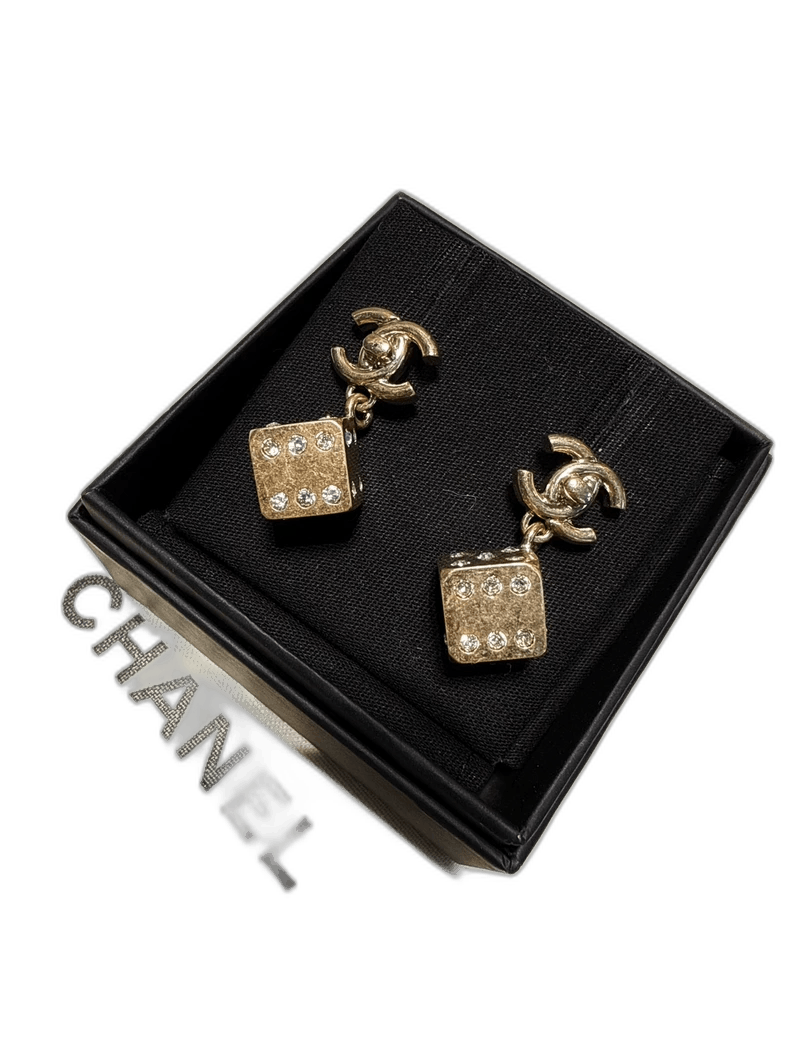 Chanel Chanel Vintage Gold Cube Earrings with Crystals Size ONE SIZE - 1 Thumbnail