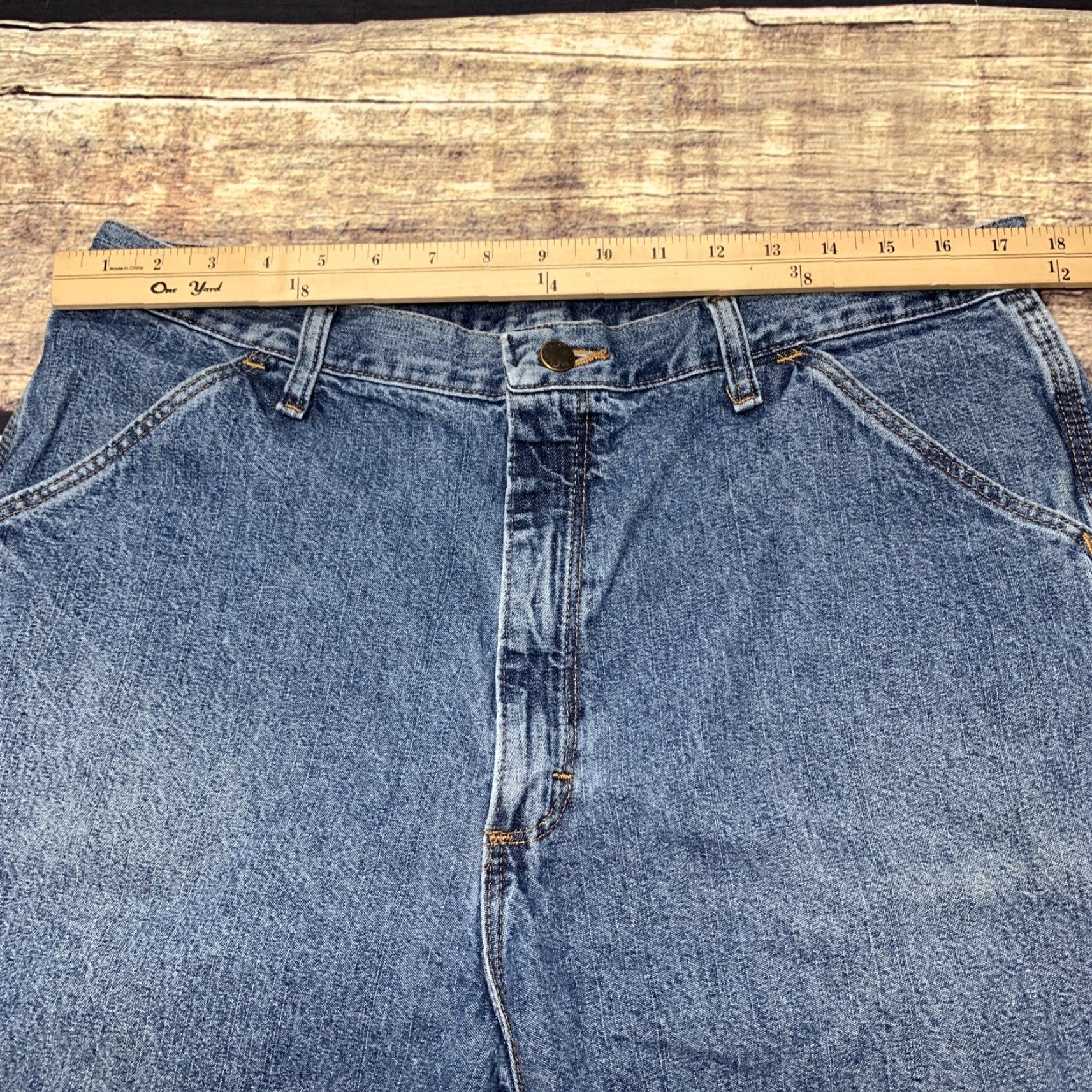 Denime Rustler Denim Jean Carpenter Shorts 100% Cotton Size 36 Work Cargo workwear Mens Shorts 80s 90s Blue Cotton Pockets Regular Inseam 10 Short Size US 44 / EU 60 - 3 Thumbnail
