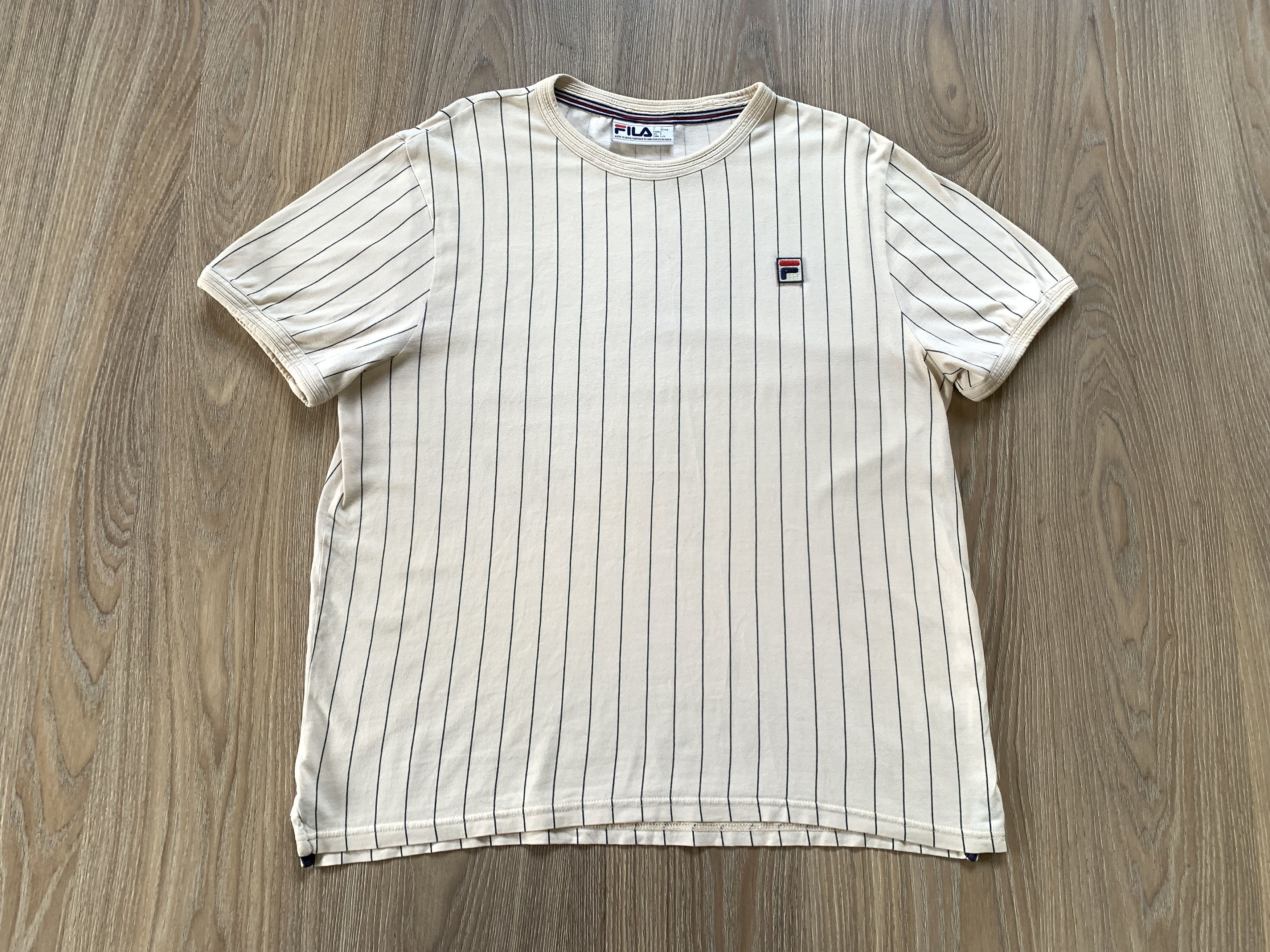 Fila Fila Mens Beige Stripe Cotton T Shirt Size US L / EU 52-54 / 3 - 2 Thumbnail