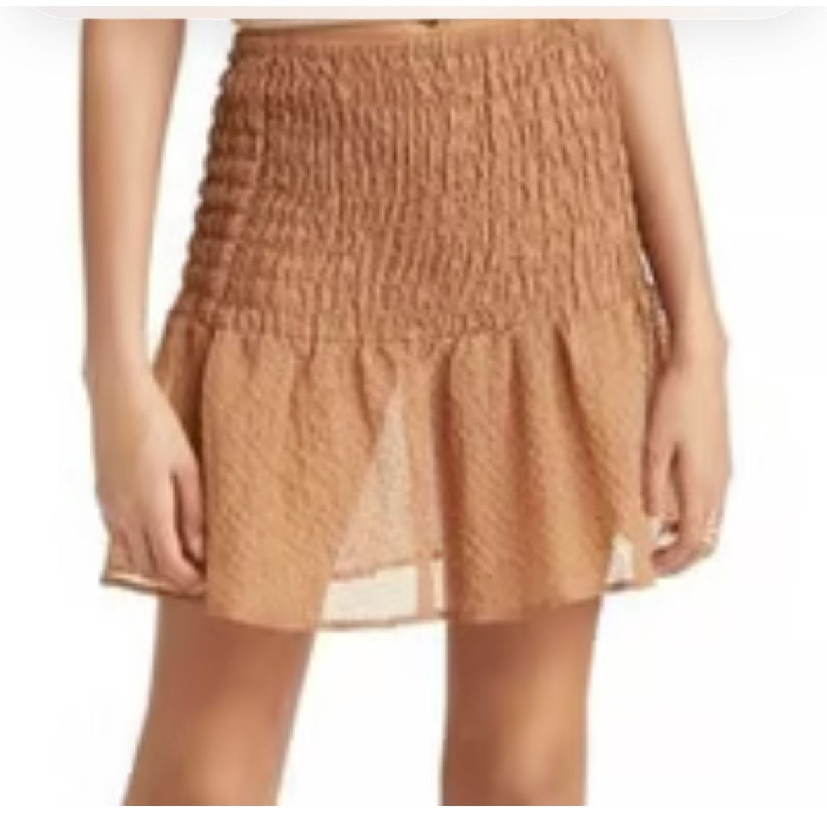 Other Open Edit Mini Skirt Sheer Fabric Smocked Ruffled Brown S Size 28" / US 6 / IT 42 - 1 Thumbnail
