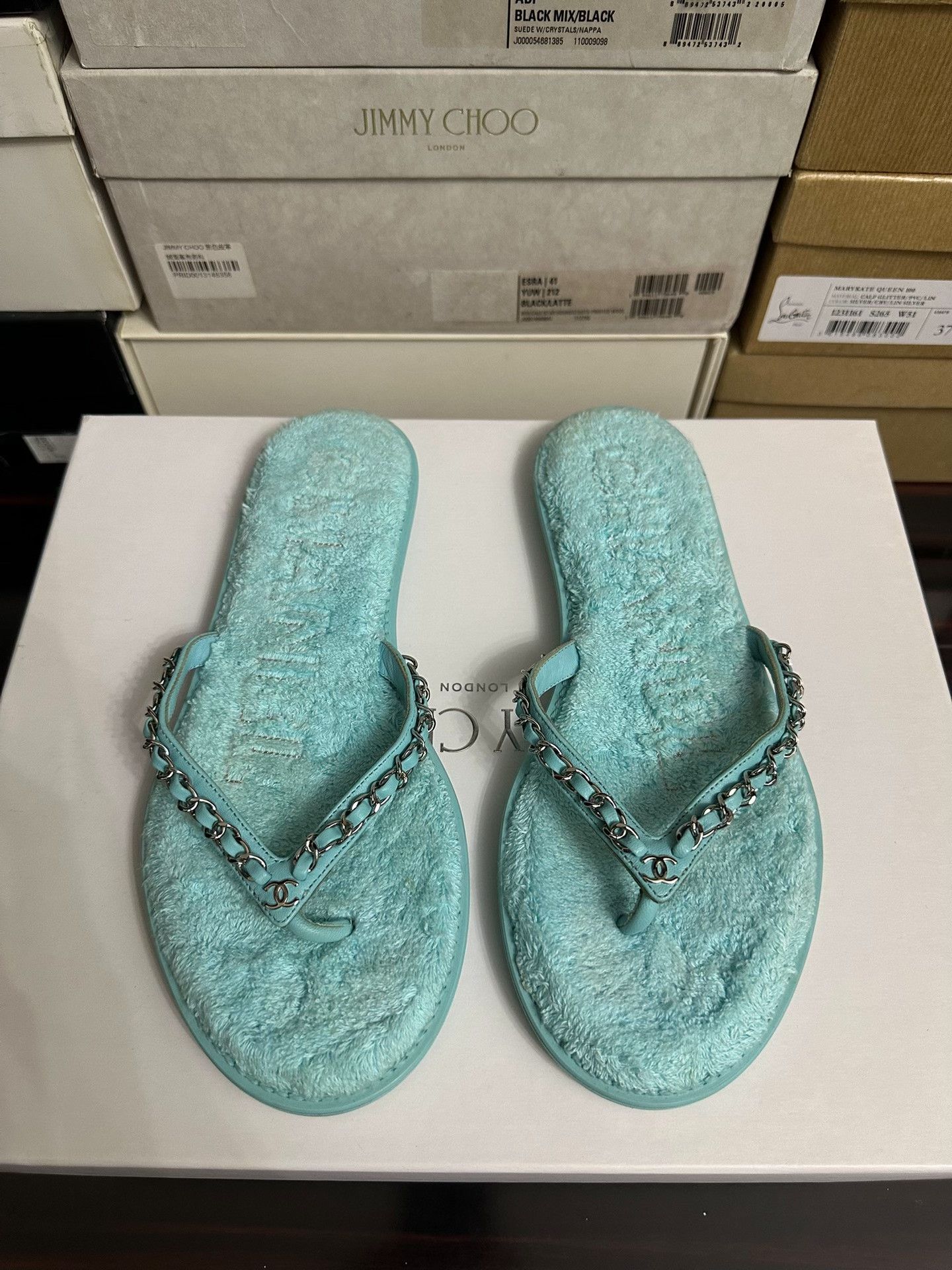 Chanel Chanel Blue Chain Flip-Flops Size 38 Size US 7 / IT 37 - 1 Thumbnail