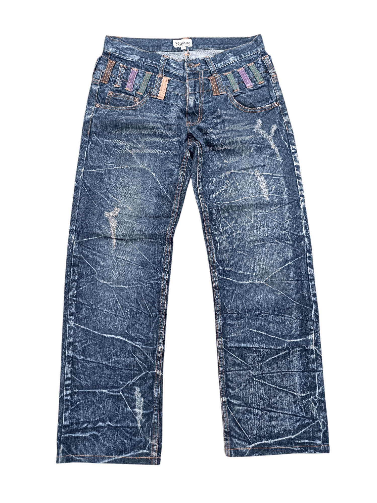 VTG NYLAUS DOUBLE WAIST DISTRESSED JEANS VERY RARE