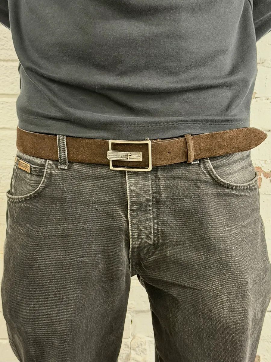 Vintage Cesare Paciotti Dagger Buckle Dark Brown Suede Leather Belt Size ONE SIZE - 2 Thumbnail