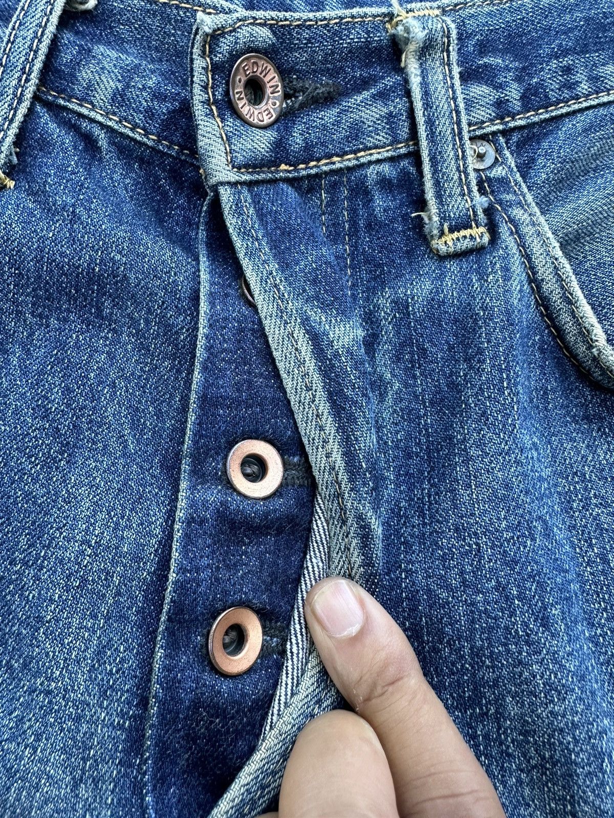 Edwin Vtg Edwin 505X Orange Tag Selvedge Ripped Denim 30x35 D42 Size US 30 / EU 46 - 11 Thumbnail