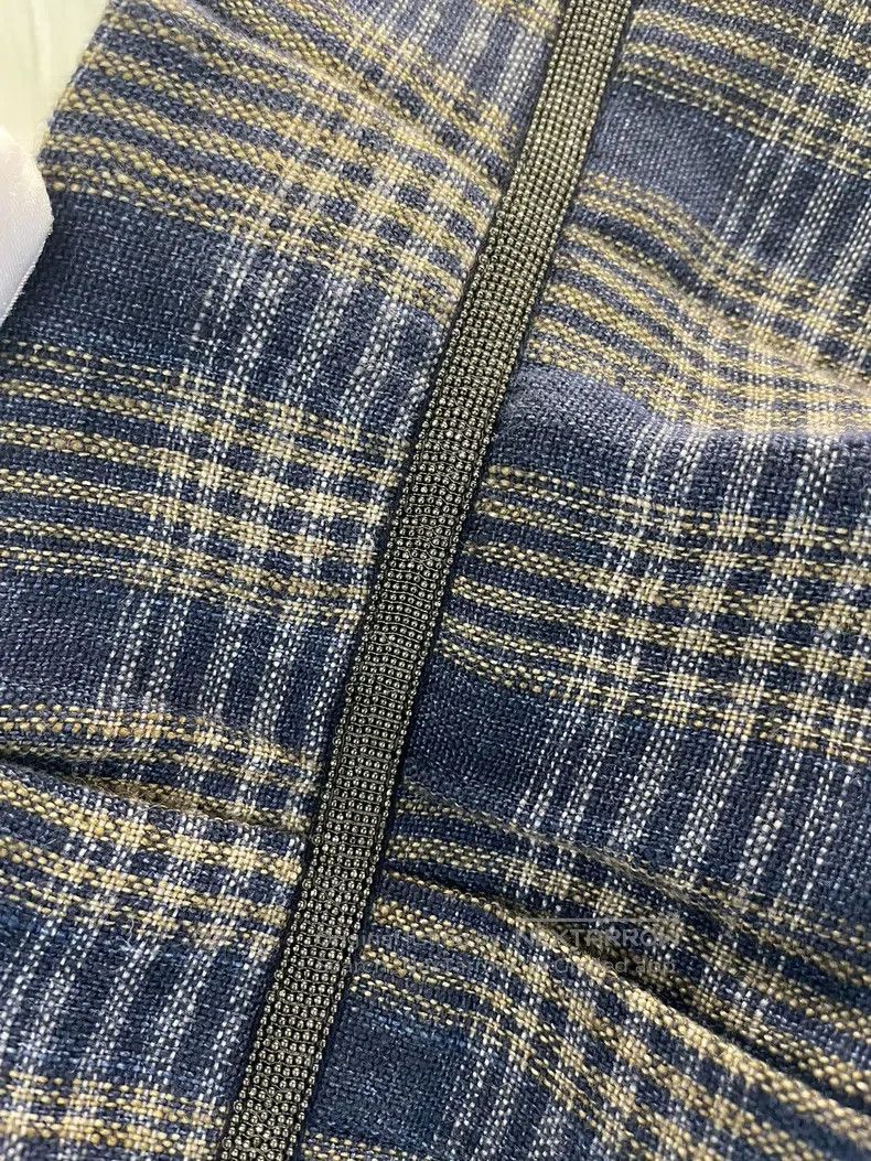 Brunello Cucinelli Brunello Cucinelli Blue Gray Plaid Mixed Beaded Linen Casu Size 27" / US 4 / IT 40 - 4 Thumbnail