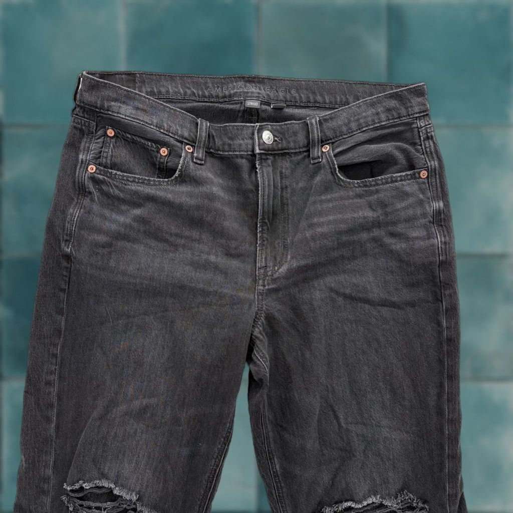 American Eagle Outfitters American Eagle Outfitters Jeans Flared Distressed Low-Rise Baggy Womens 12 Short Charcoal Wash Black 5-Pocket Denim Vintage No Size 34" / US 12 / IT 48 - 1 Thumbnail