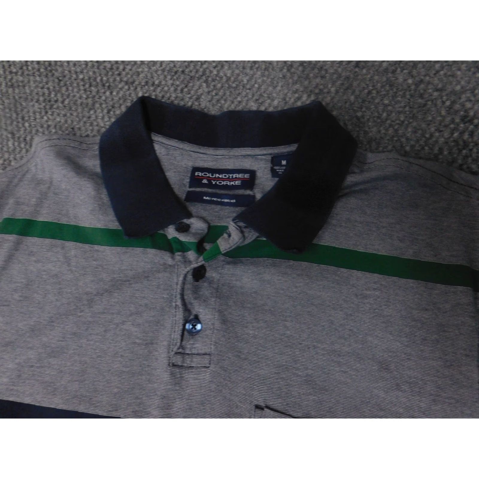 Roundtree & Yorke Roundtree & Yorke Polo Shirt Mens Medium Gray Striped Short Sleeve Golf Athletic Collared Button Knit Cotton Sportsman | Regular Fit | All Seasons Size US M / EU 48-50 / 2 - 6 Thumbnail