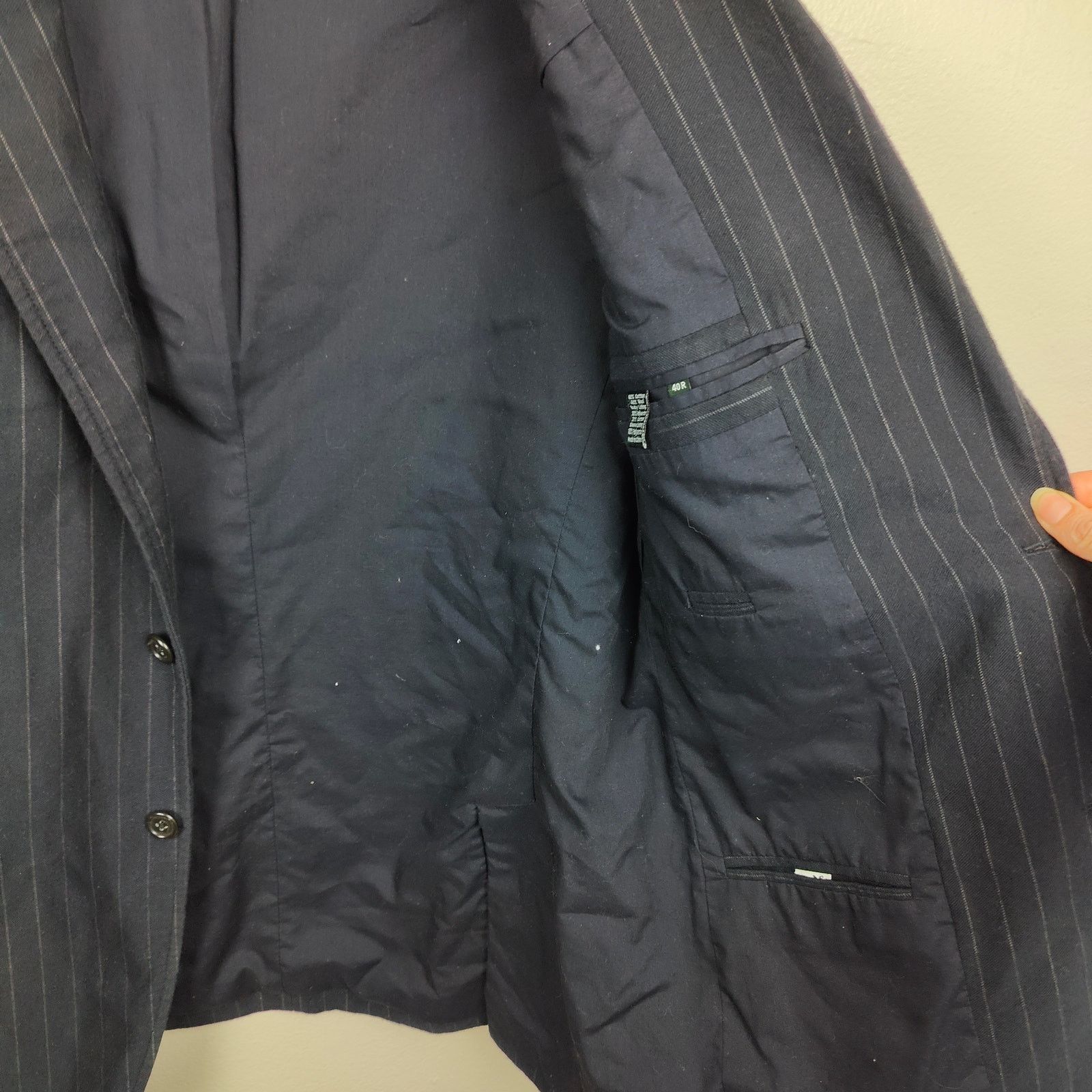 J.Crew J Crew Wool Cotton Pinstripe Blazer Mens 40R Navy Blue Size 40R - 6 Thumbnail