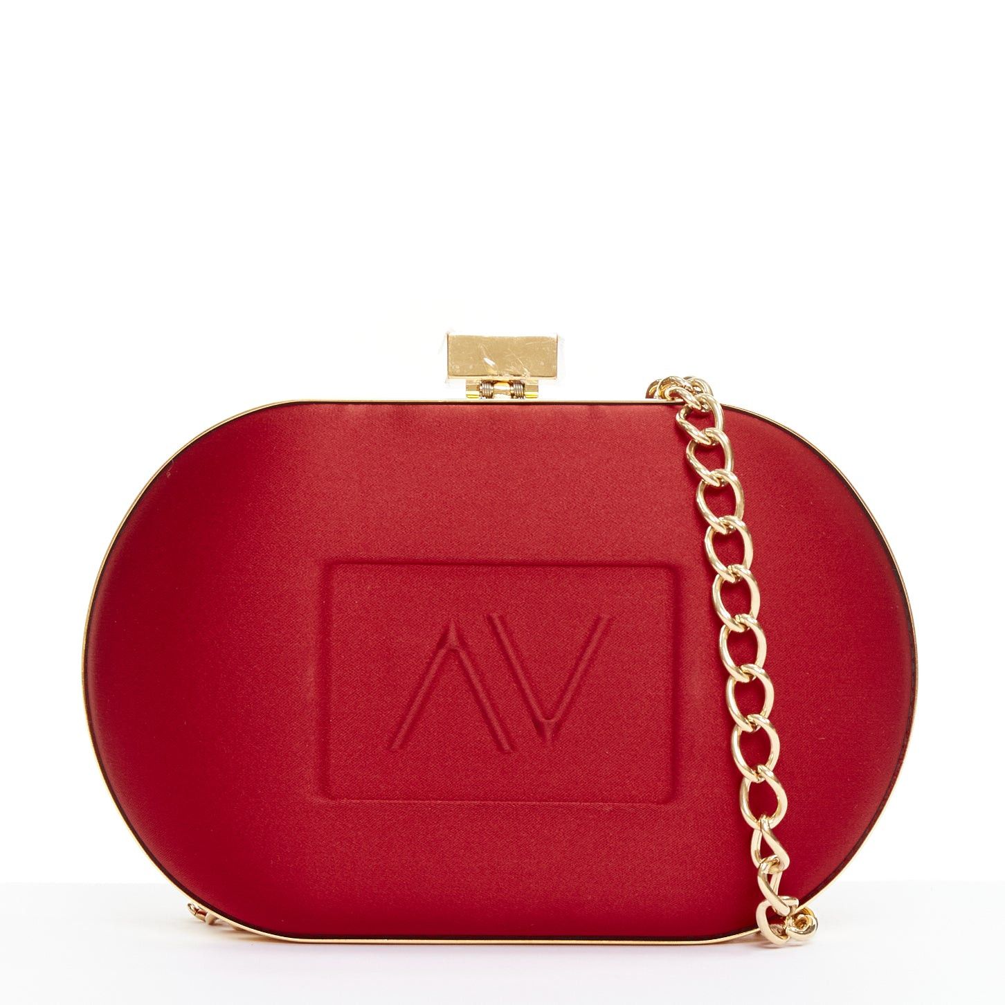 Alexandre Vauthier ALEXANDRE VAUTHIER red silk satin logo embossed gold chain oval clutch Lady Gaga Size ONE SIZE - 1 Thumbnail