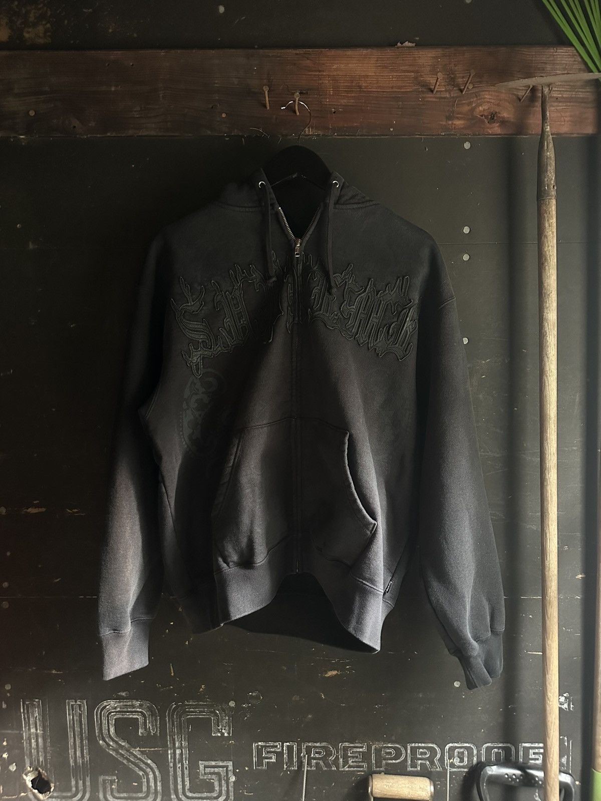 Supreme SS25 Supreme Leather Appliqué Zip Up Hooded Sweatshirt