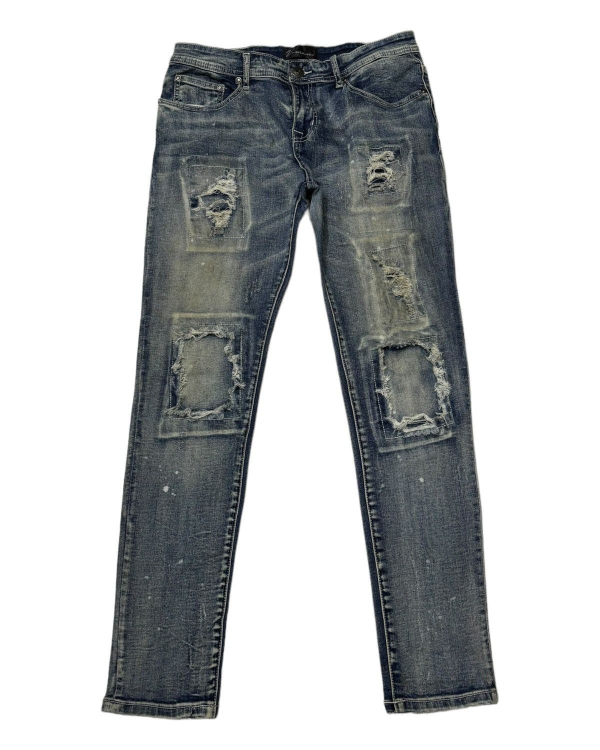 Japanese Brand VINTAGE V-MEN THRASHED PATCHWORK DISTRESS DENIM JEANS Size US 30 / EU 46 - 1 Thumbnail