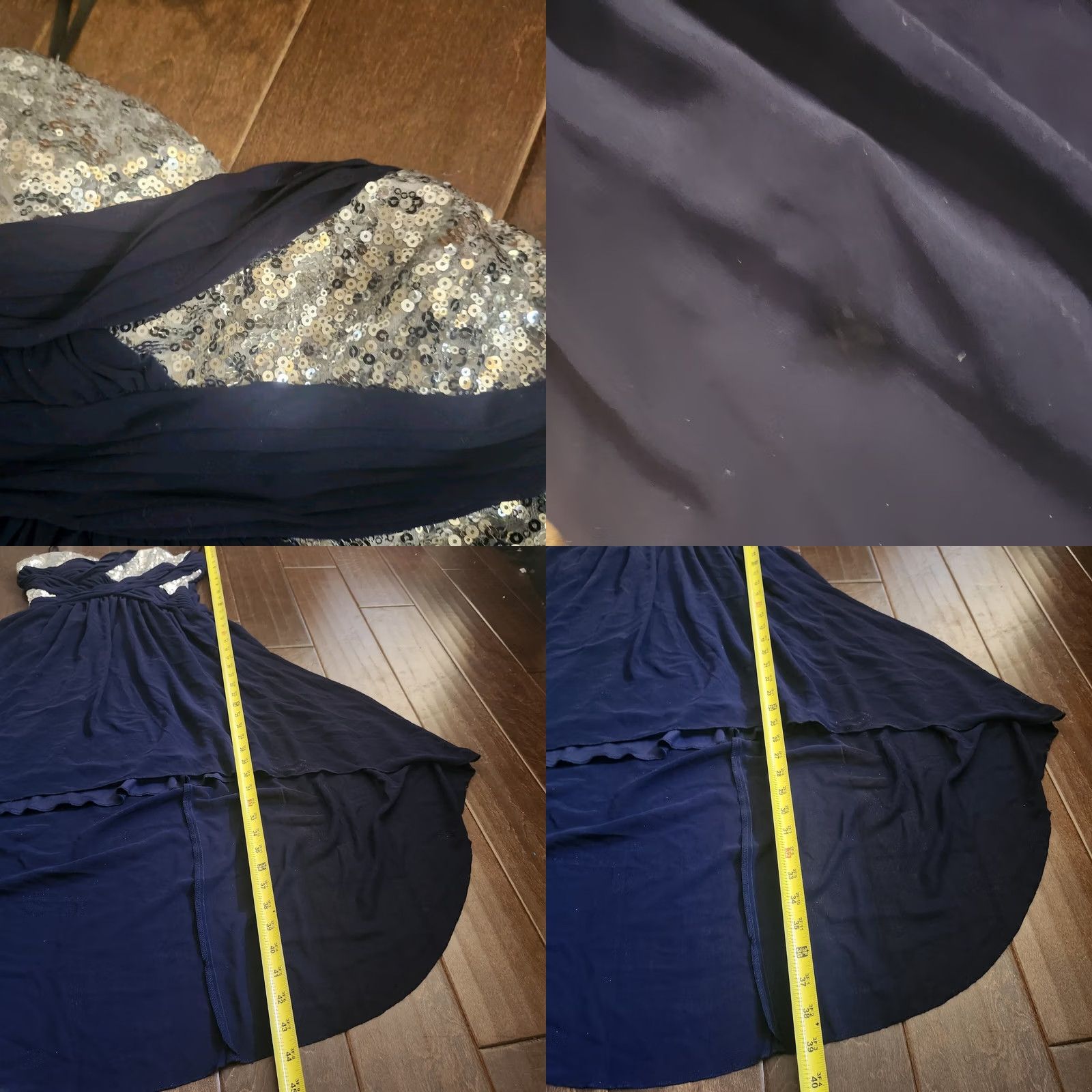 Vintage City Triangles Dress Sleeveless Women Size 5 Navy Blue Silver Sequin Knee Length Casual Travel Summer Fall Spring Machine Washable Polyester Size S / US 4 / IT 40 - 8 Thumbnail