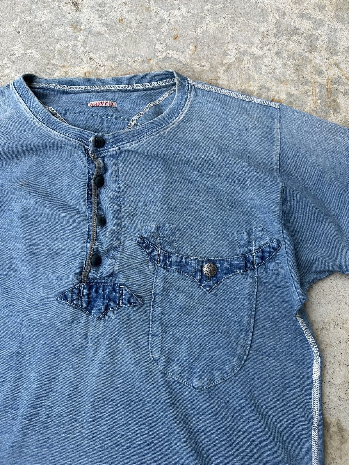 Kapital Kountry Kapital Indigo Henley Boro Concho pocket studded henley tee Size US M / EU 48-50 / 2 - 3 Thumbnail