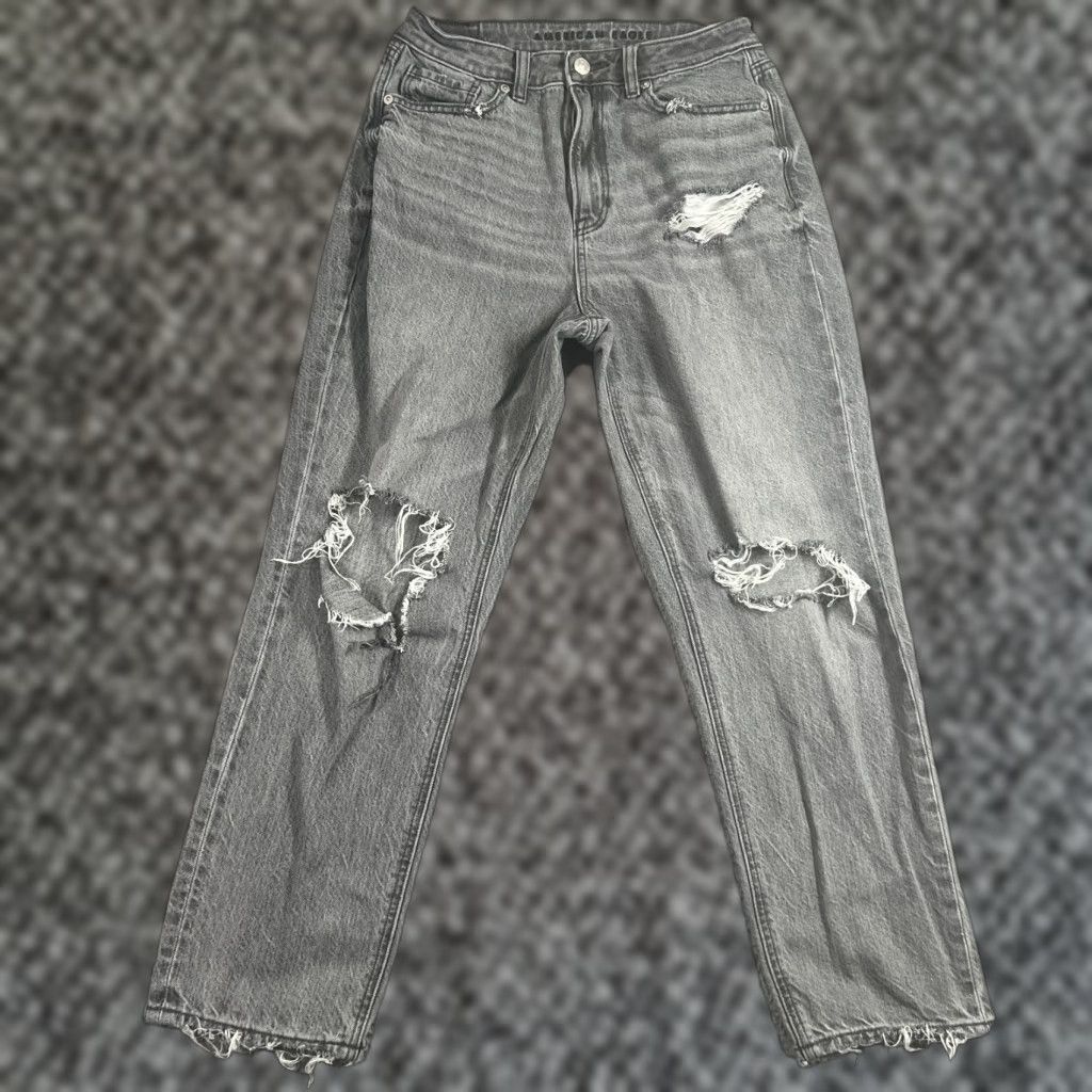American Eagle Outfitters American Eagle Hi Rise Mom Jeans Womens 6 Gray Distressed Stretch Denim 90s Size 28" / US 6 / IT 42 - 1 Thumbnail