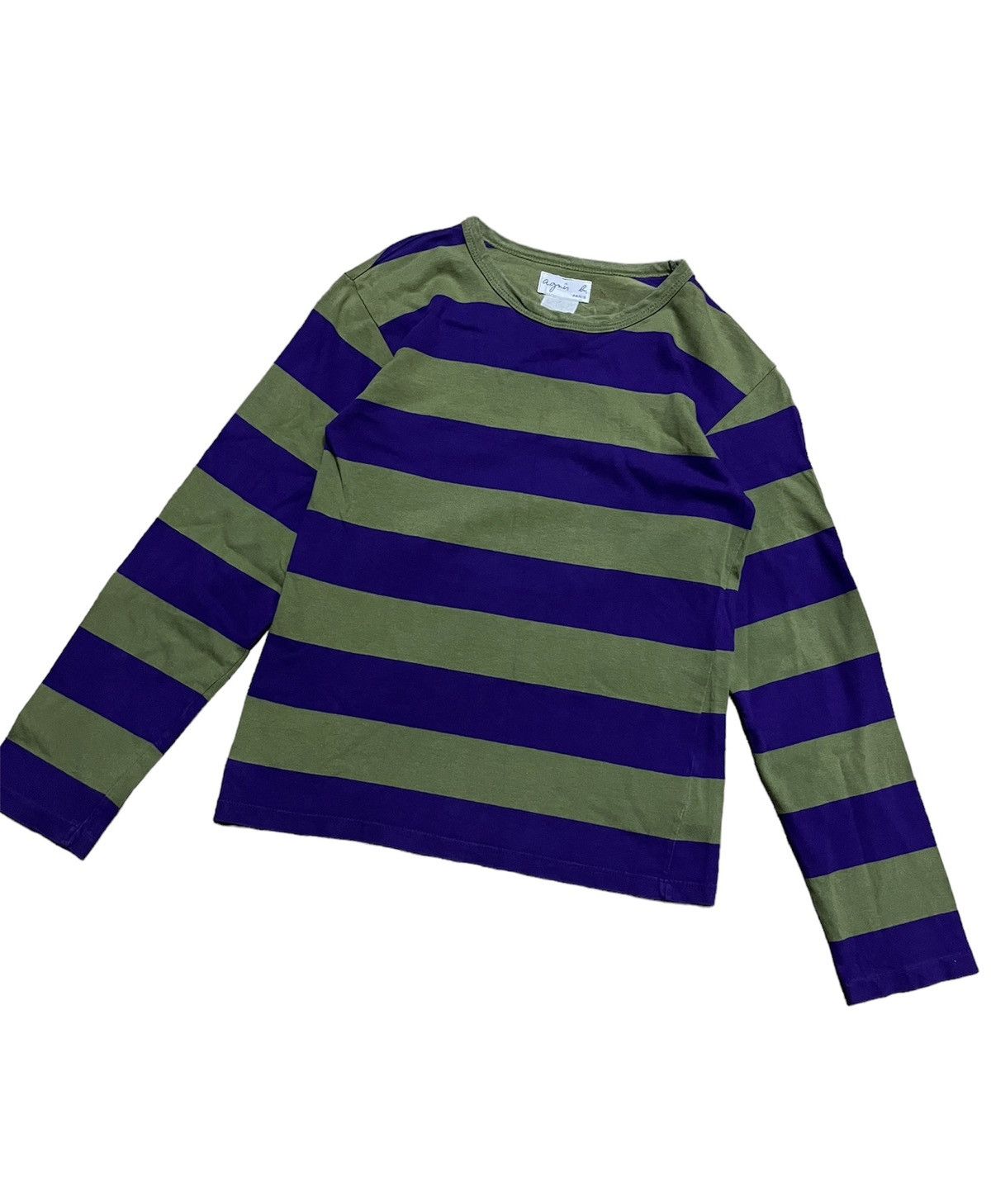 image of Agnes B Stripe Jail Design Long Sleeve Tee Japan in Purple/Green, Women's (Size Small)