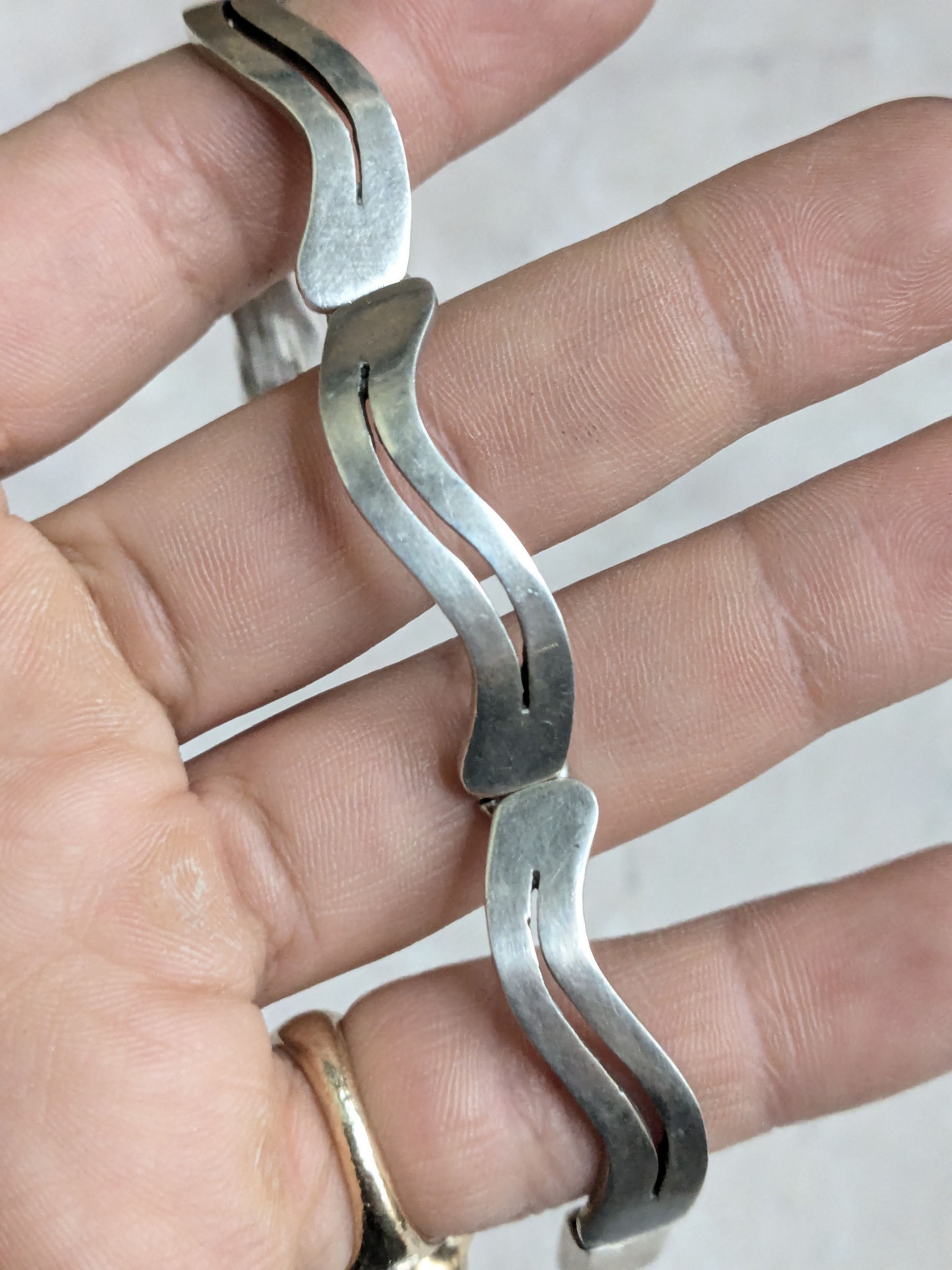 Jewelry Vintage Sterling Silver Bracelet Wavy Taxco 7.25" Size ONE SIZE - 14 Thumbnail