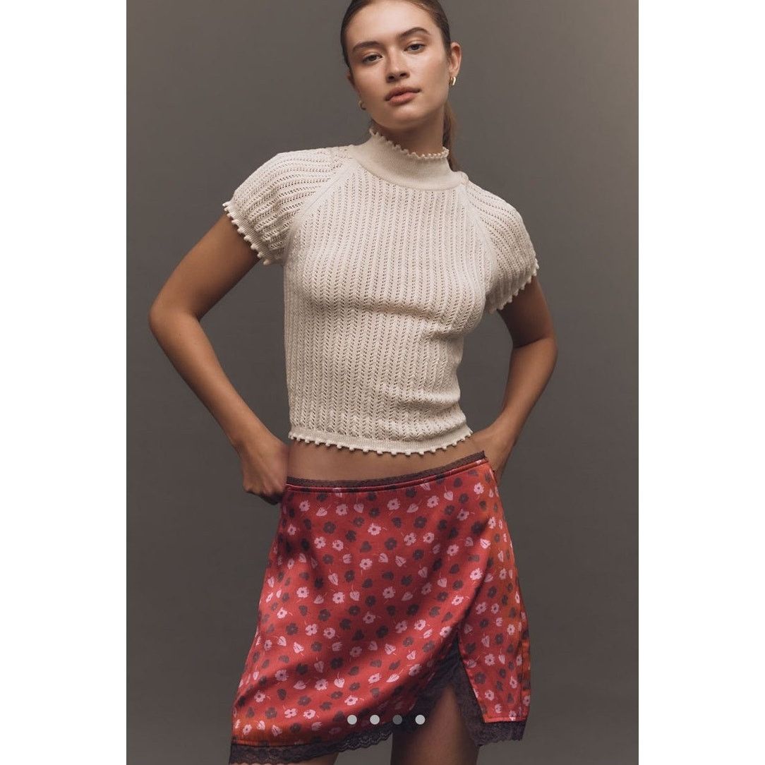 Anthropologie NWT Anthropologie Maeve Lace-Trim Mini Slip Skirt Size 32" / US 10 / IT 46 - 4 Thumbnail