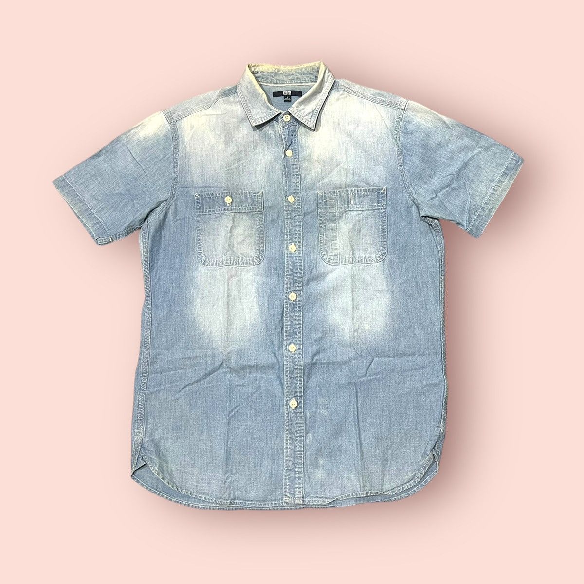 Japanese Brand × Jun Takahashi × Uniqlo VINTAGE UNIQLO DOUBLE CHEST POCKET FADED CAMBRAY SHIRT Size US L / EU 52-54 / 3 - 4 Thumbnail