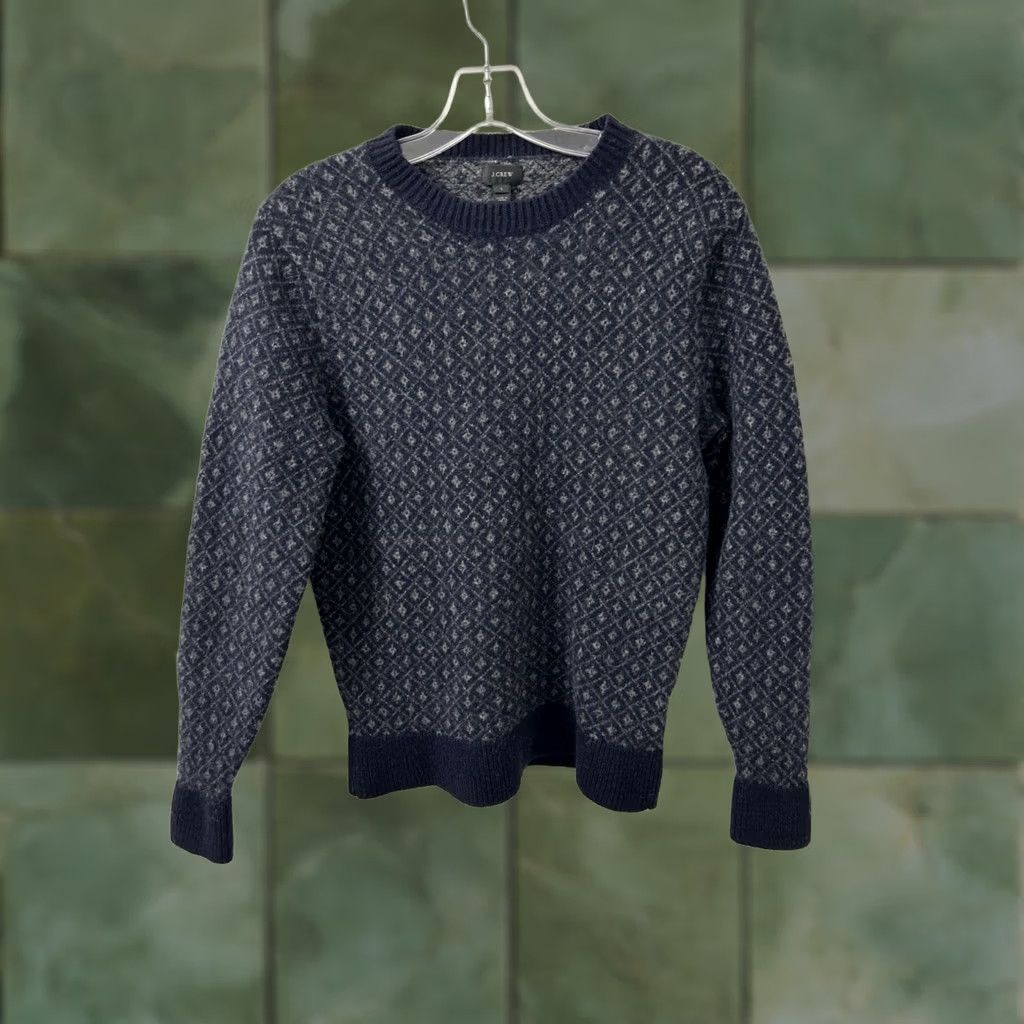 Vintage J Crew Sweater Mens L Blue Navy Gray Lambswool Diamond Knit Crewneck E1356 FA15 Size US L / EU 52-54 / 3 - 1 Thumbnail