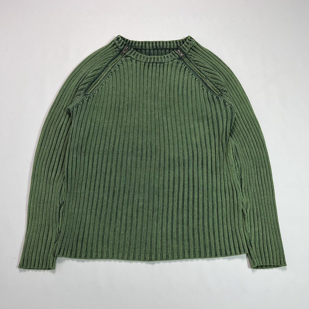 Japanese Brand Crazy Y2K Vintage Green Knit Washed Faded Opium Trans Techno Size US M / EU 48-50 / 2 - 8 Thumbnail
